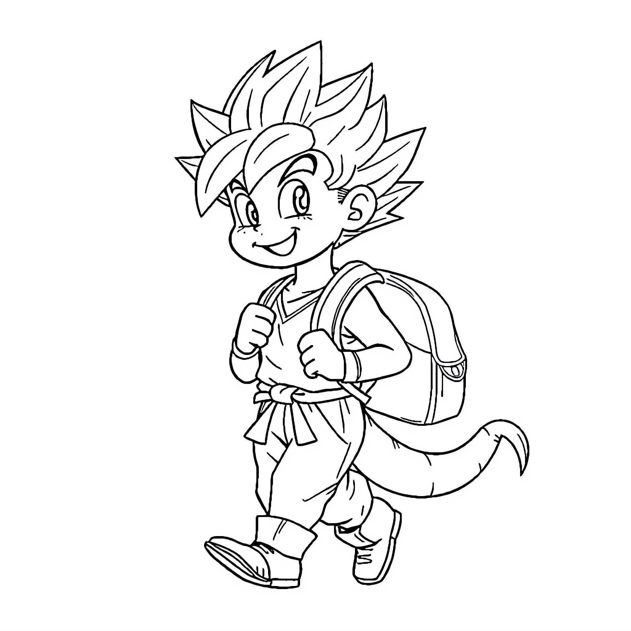 Dragon Ball Cheerful Young Warrior on Adventure Coloring Page (free black-and-white line drawing printable PDF for all, from beginners to advanced learners, including children, teens, adults, and seniors)