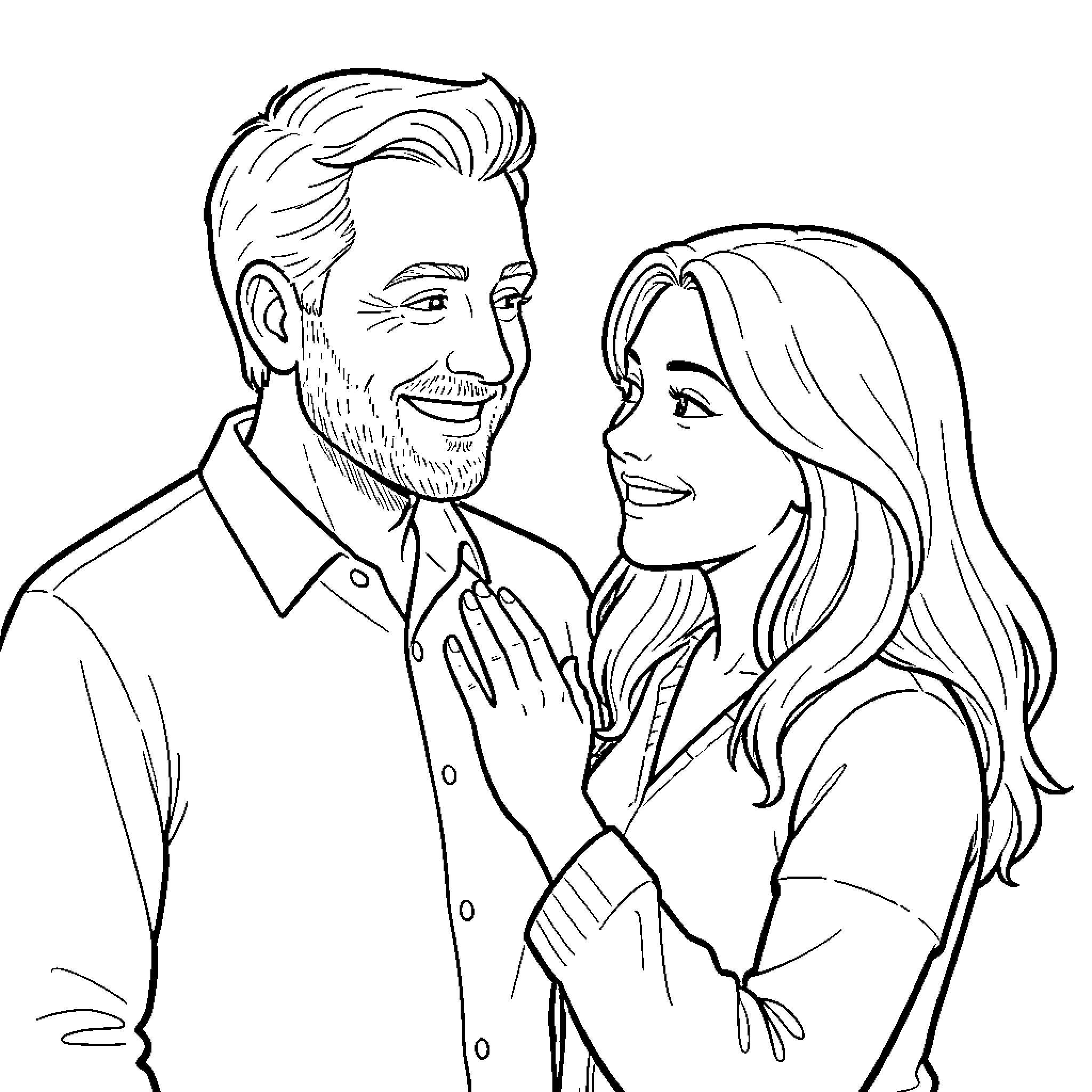 Dad and daughter sharing a warm moment Coloring Page (free black-and-white line drawing printable PDF for all, from beginners to advanced learners, including children, teens, adults, and seniors)