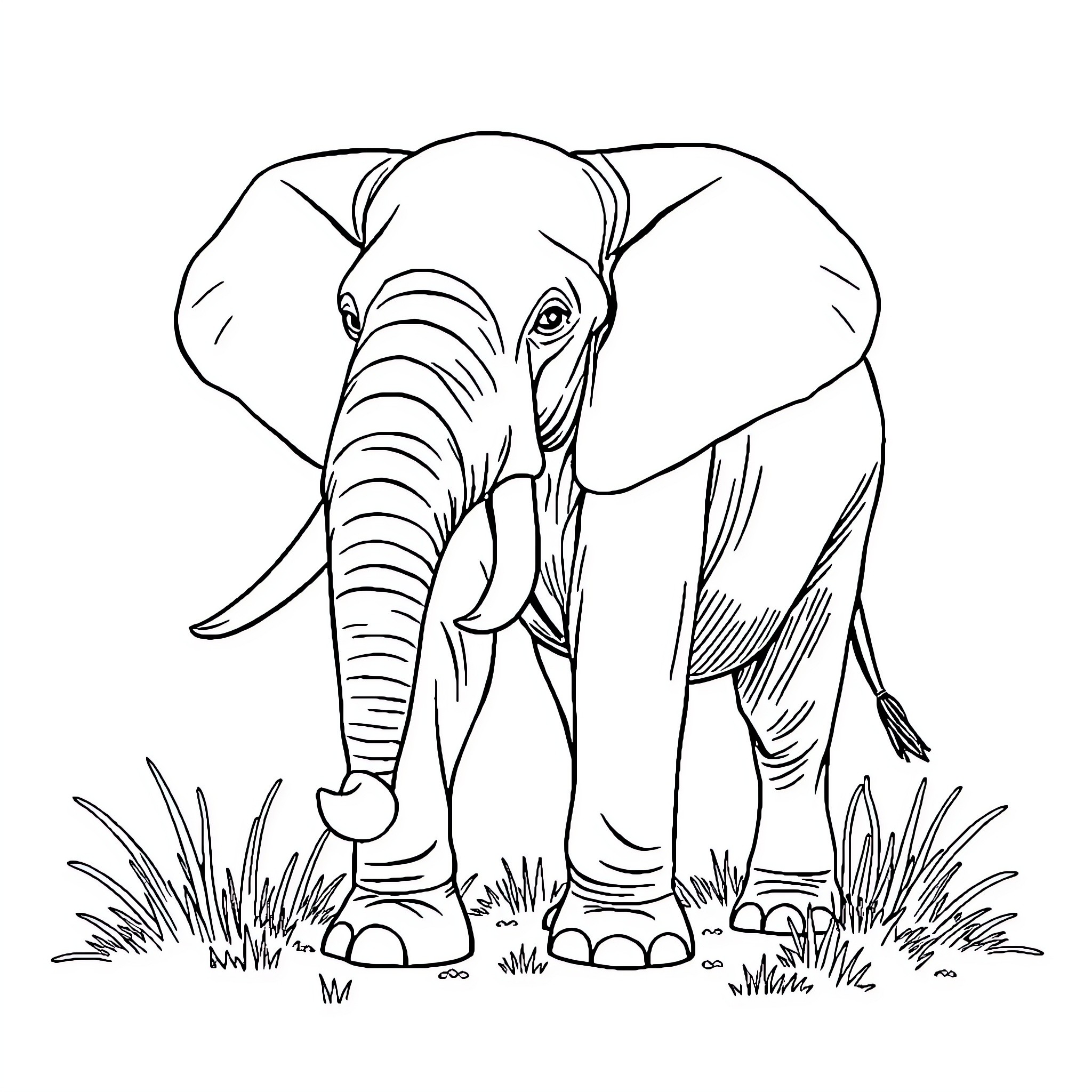 Elephant standing majestically in the wild Coloring Page (free black-and-white line drawing printable PDF for all, from beginners to advanced learners, including children, teens, adults, and seniors)