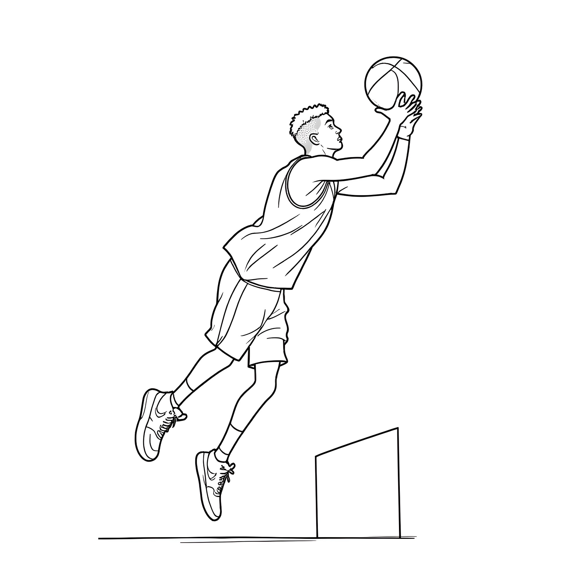 Shaw shooting basketball in the game Coloring Page (free black-and-white line drawing printable PDF for all, from beginners to advanced learners, including children, teens, adults, and seniors)