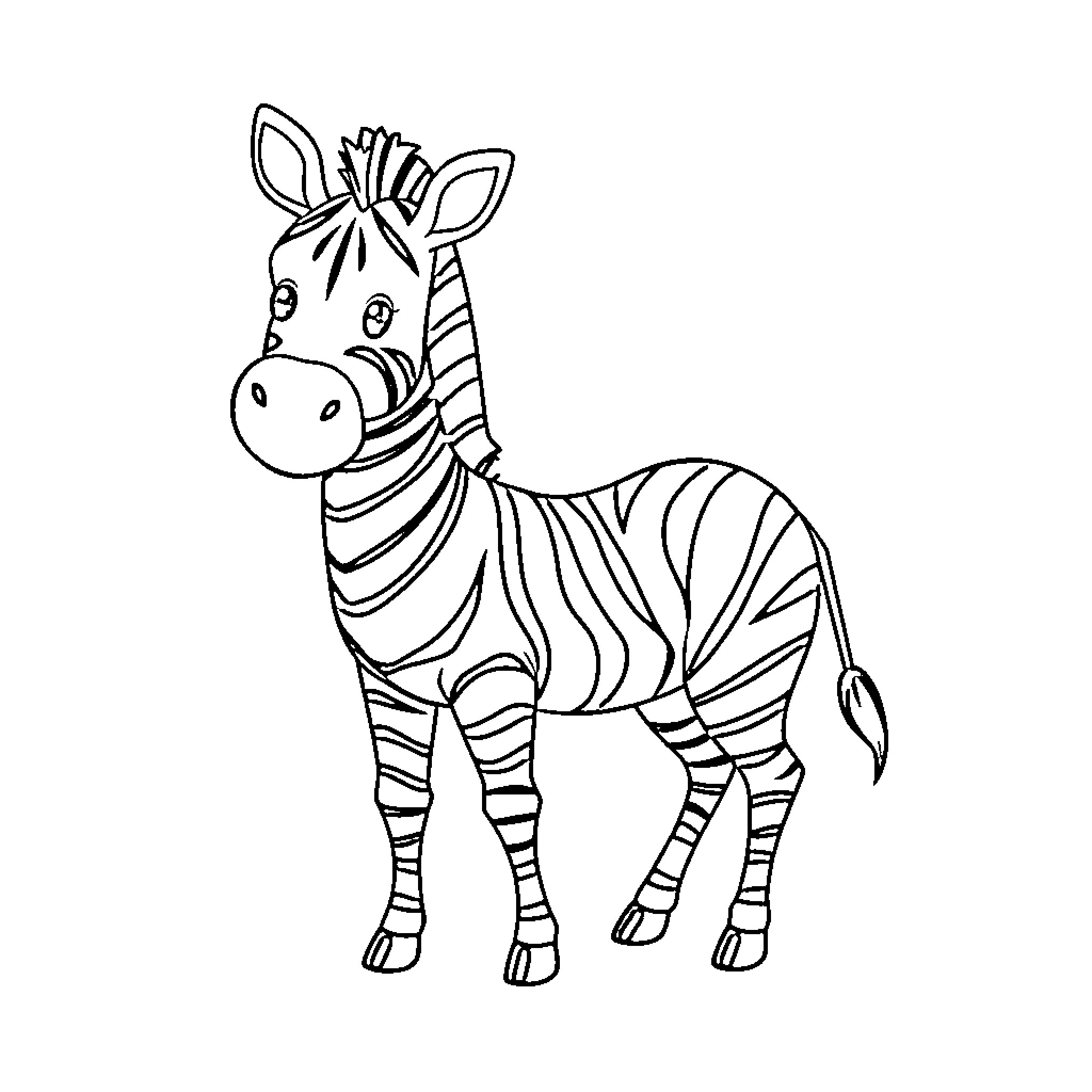 Zebra standing with a playful expression Coloring Page (free black-and-white line drawing printable PDF for all, from beginners to advanced learners, including children, teens, adults, and seniors)