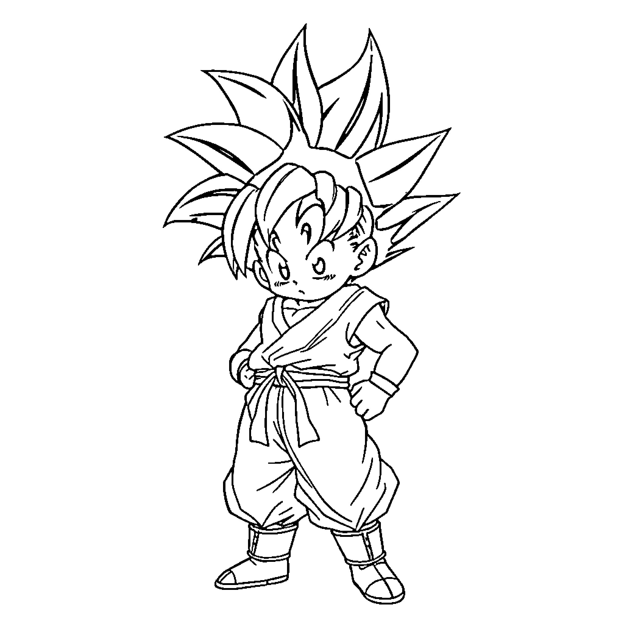 Gohan standing in martial arts pose Coloring Page (free black-and-white line drawing printable PDF for all, from beginners to advanced learners, including children, teens, adults, and seniors)