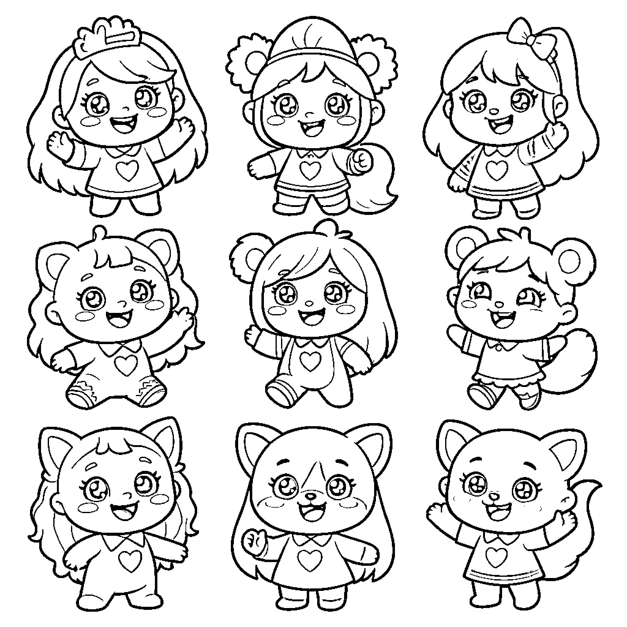 Rainbow Friends Cheerfully Expressing Themselves Coloring Page (free black-and-white line drawing printable PDF for all, from beginners to advanced learners, including children, teens, adults, and seniors)