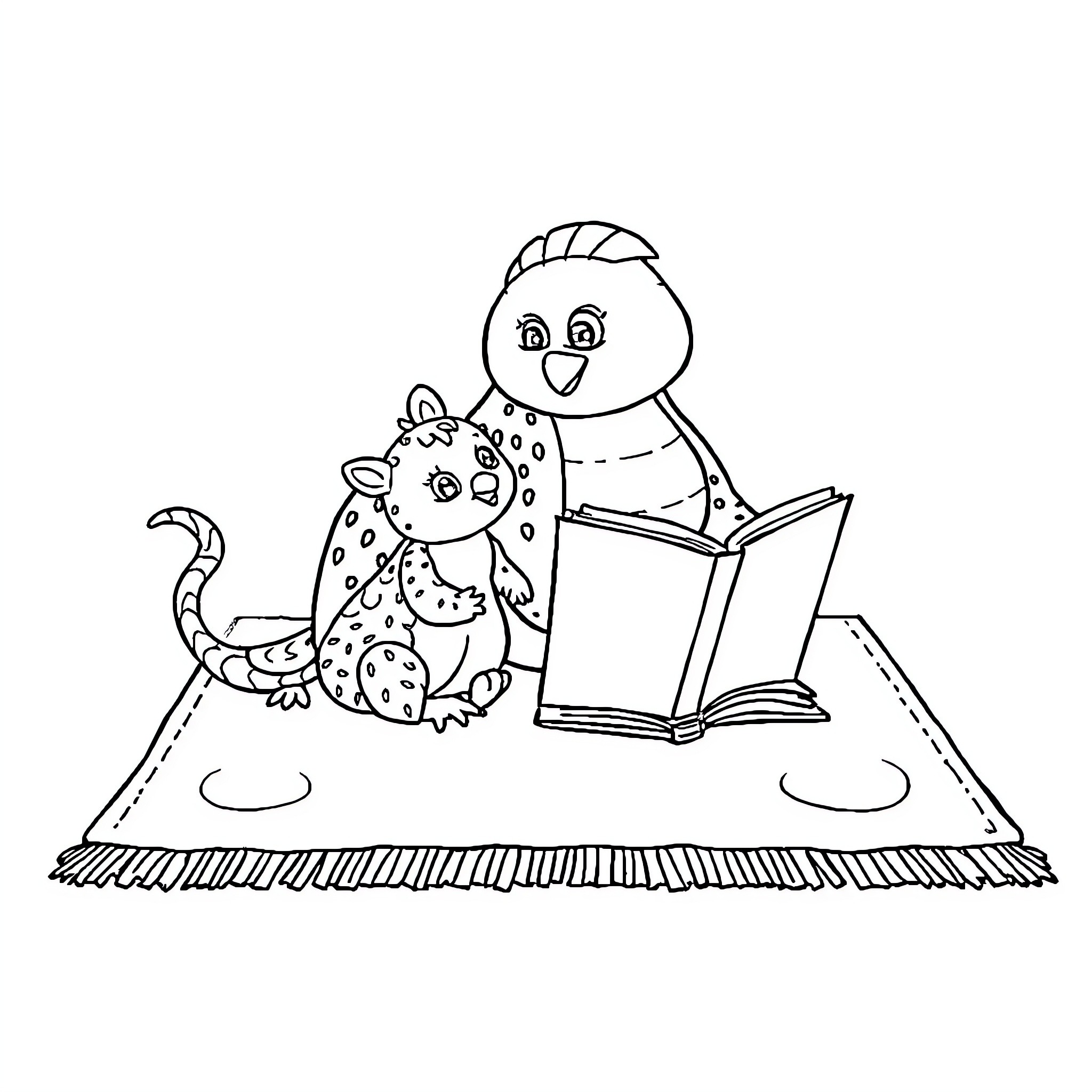 Siblings reading a book together Coloring Page (free black-and-white line drawing printable PDF for all, from beginners to advanced learners, including children, teens, adults, and seniors)