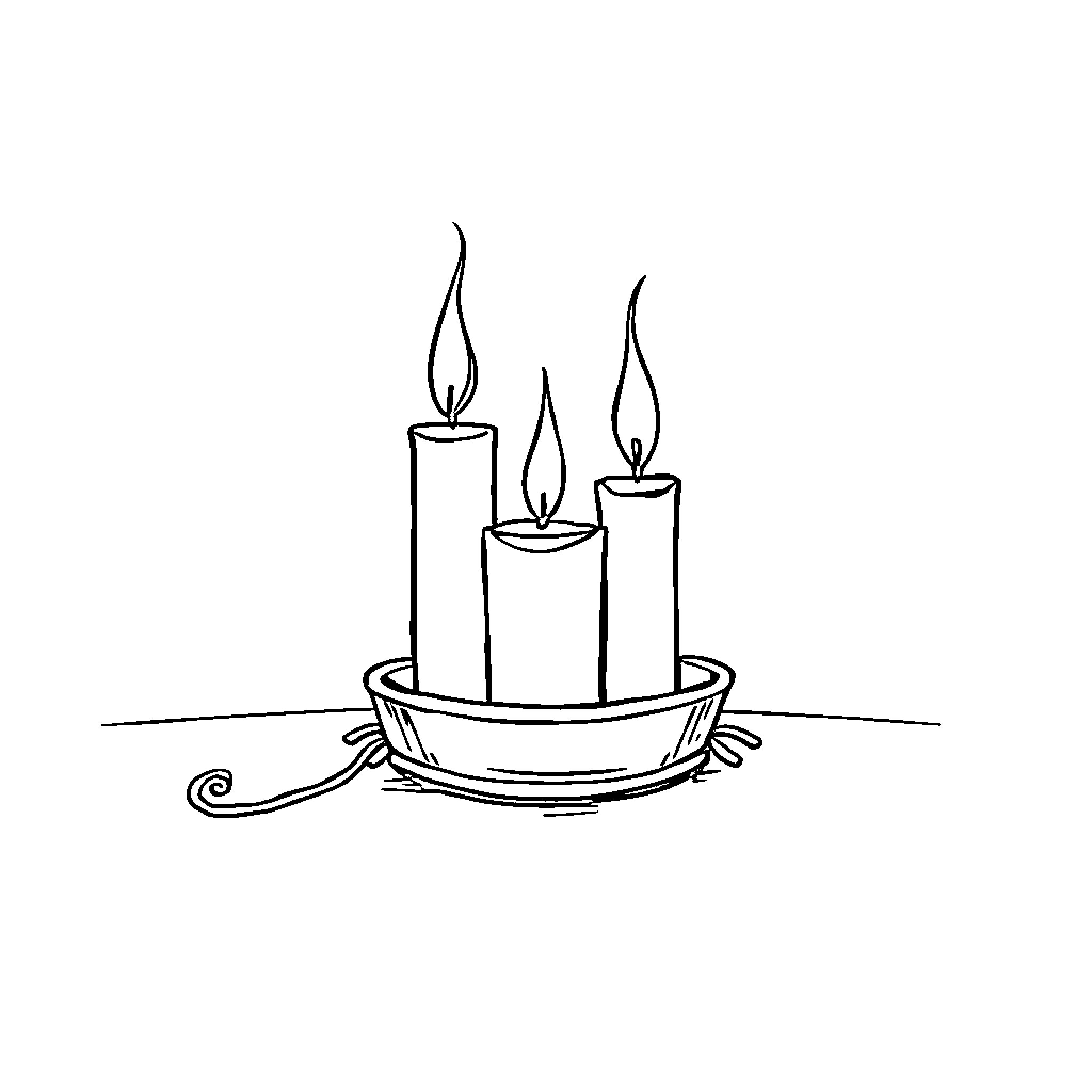 Candle Lit Scene with Burning Flames Coloring Page (free black-and-white line drawing printable PDF for all, from beginners to advanced learners, including children, teens, adults, and seniors)