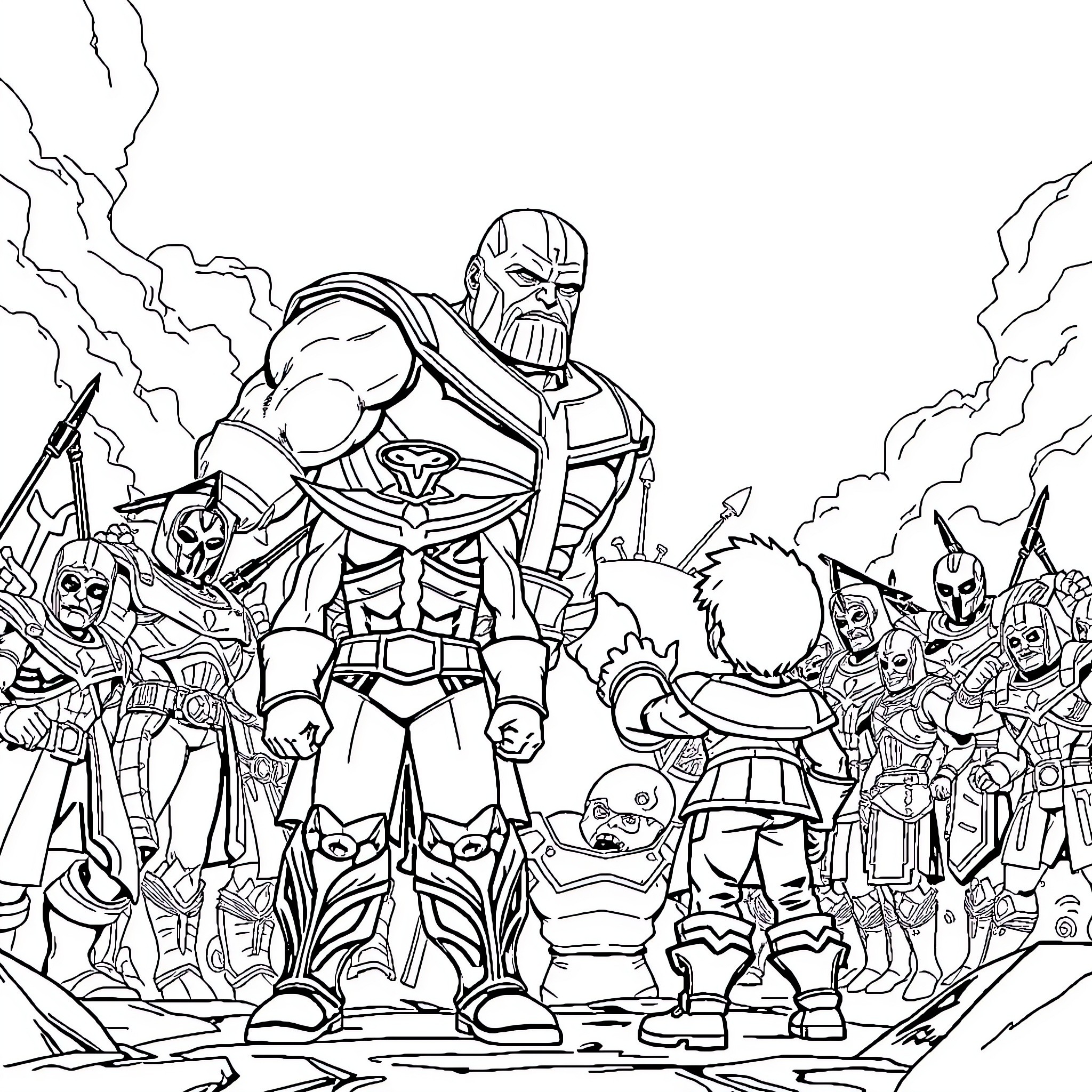 Deku and his allies prepare for an epic battle Coloring Page (free black-and-white line drawing printable PDF for all, from beginners to advanced learners, including children, teens, adults, and seniors)