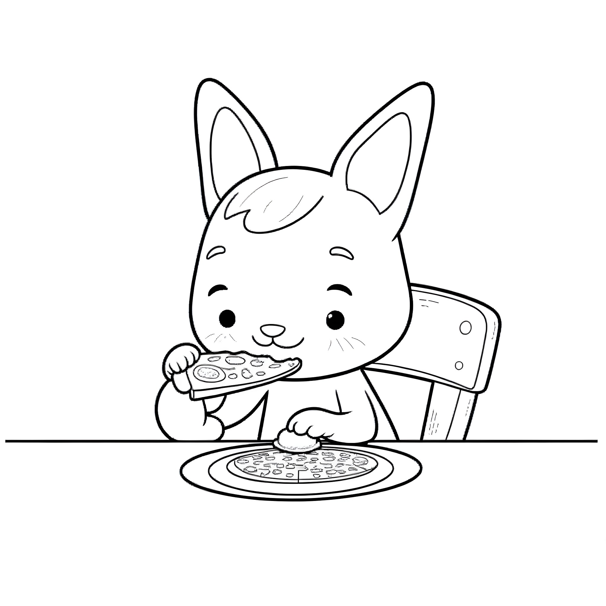 Bluey enjoying a pizza dinner Coloring Page (free black-and-white line drawing printable PDF for all, from beginners to advanced learners, including children, teens, adults, and seniors)
