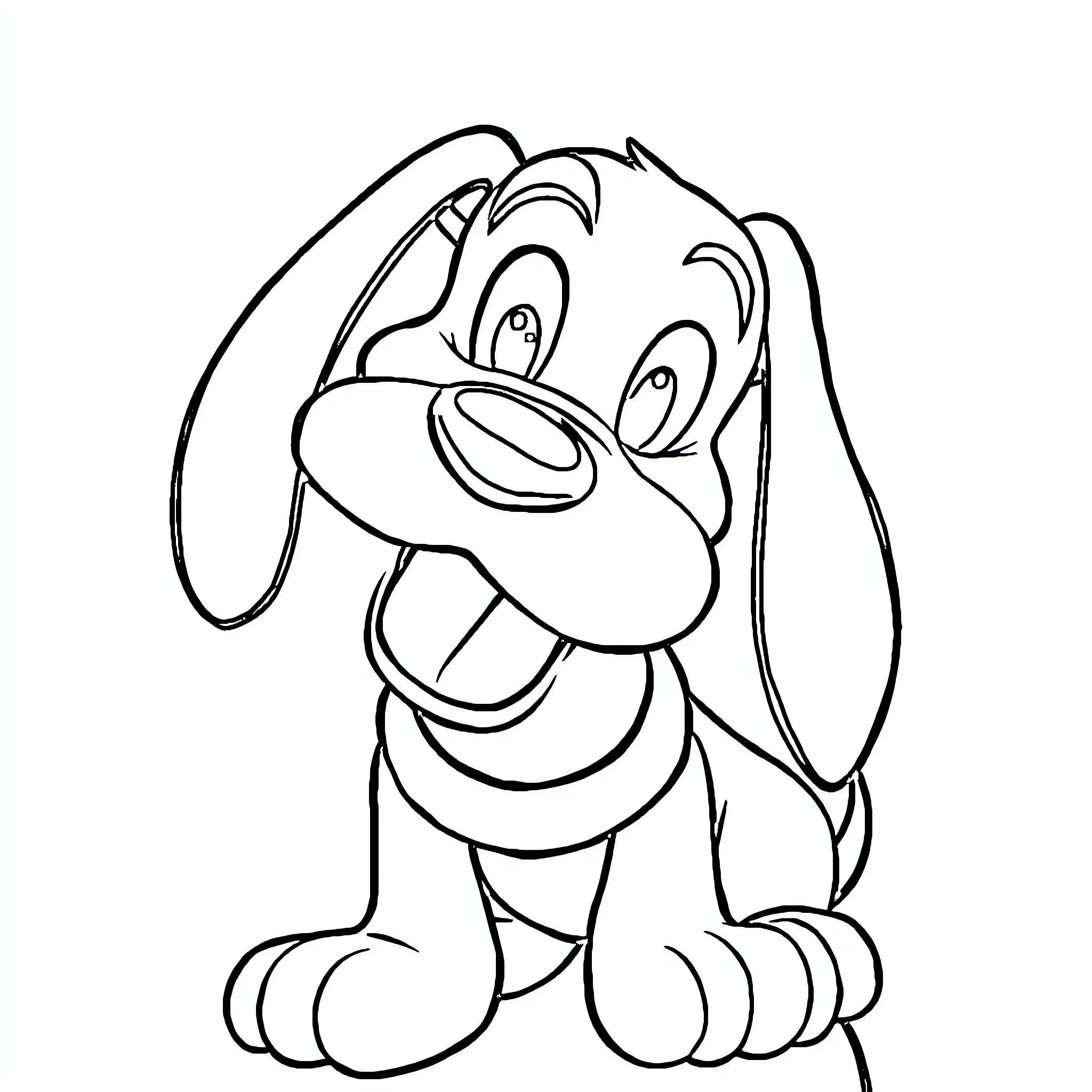 Pluto the Pup's Playful Pose Coloring Page (free black-and-white line drawing printable PDF for all, from beginners to advanced learners, including children, teens, adults, and seniors)
