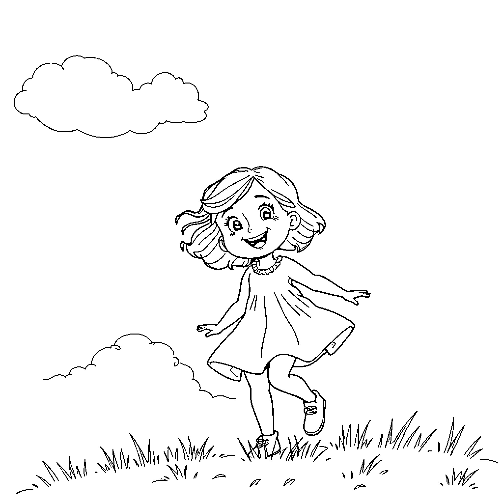 Adaline's Carefree Outdoor Adventure Coloring Page (free black-and-white line drawing printable PDF for all, from beginners to advanced learners, including children, teens, adults, and seniors)