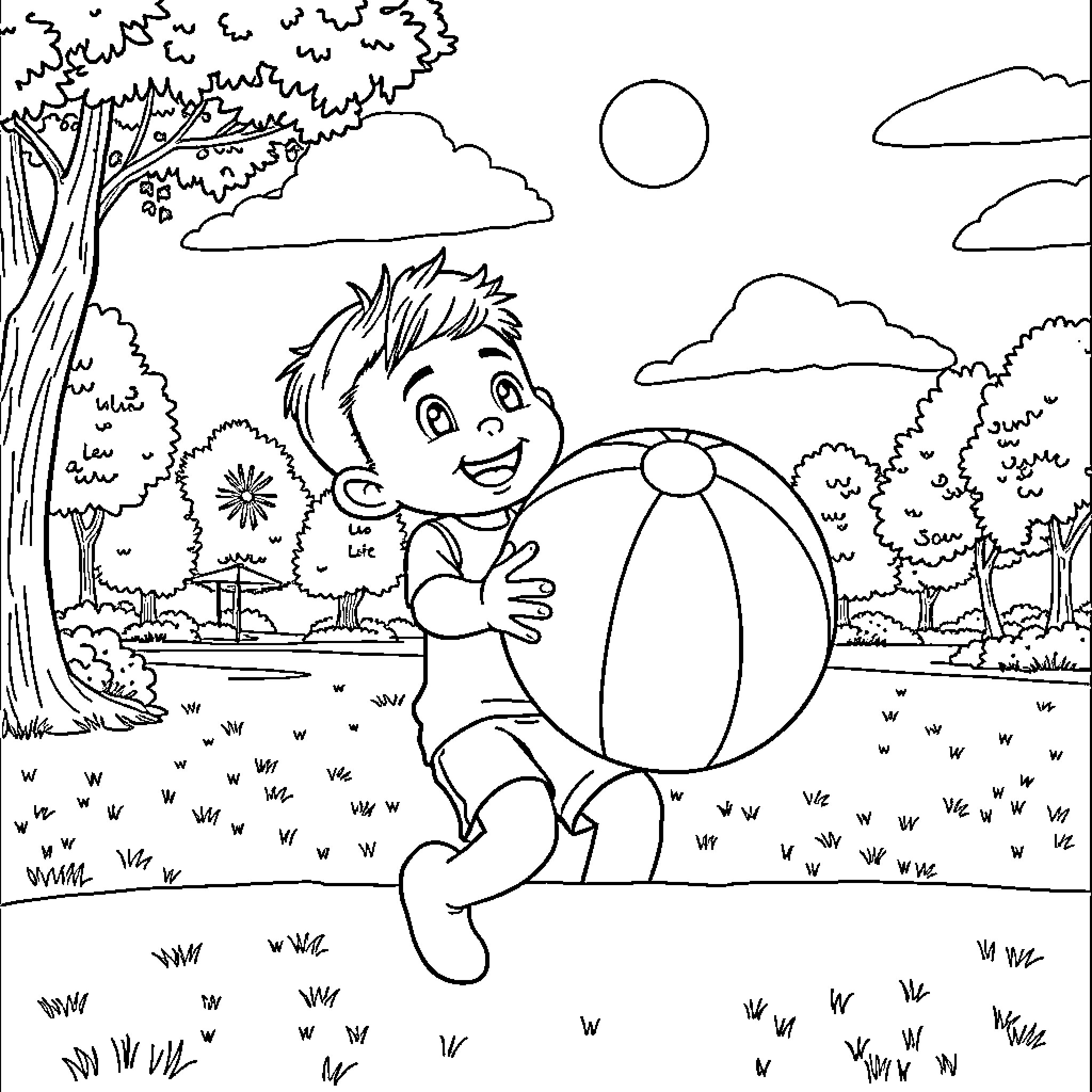Lamin enjoying a sunny day in the park Coloring Page (free black-and-white line drawing printable PDF for all, from beginners to advanced learners, including children, teens, adults, and seniors)