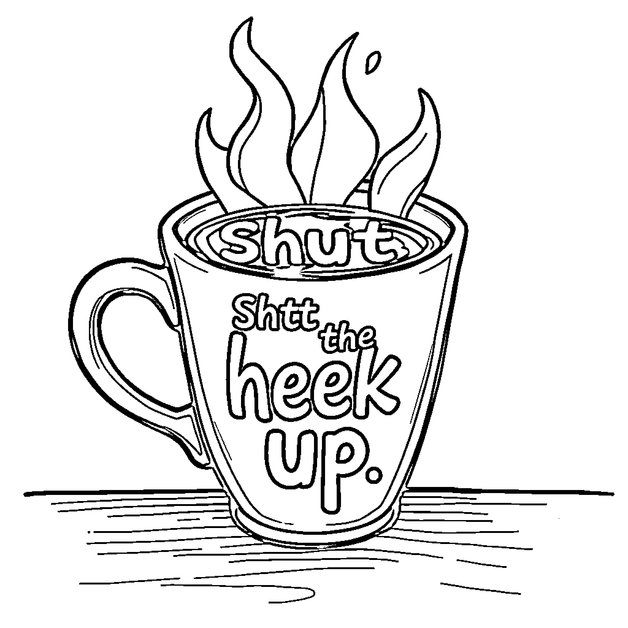 Cup with a Shutting the Week Up Message Coloring Page (free black-and-white line drawing printable PDF for all, from beginners to advanced learners, including children, teens, adults, and seniors)