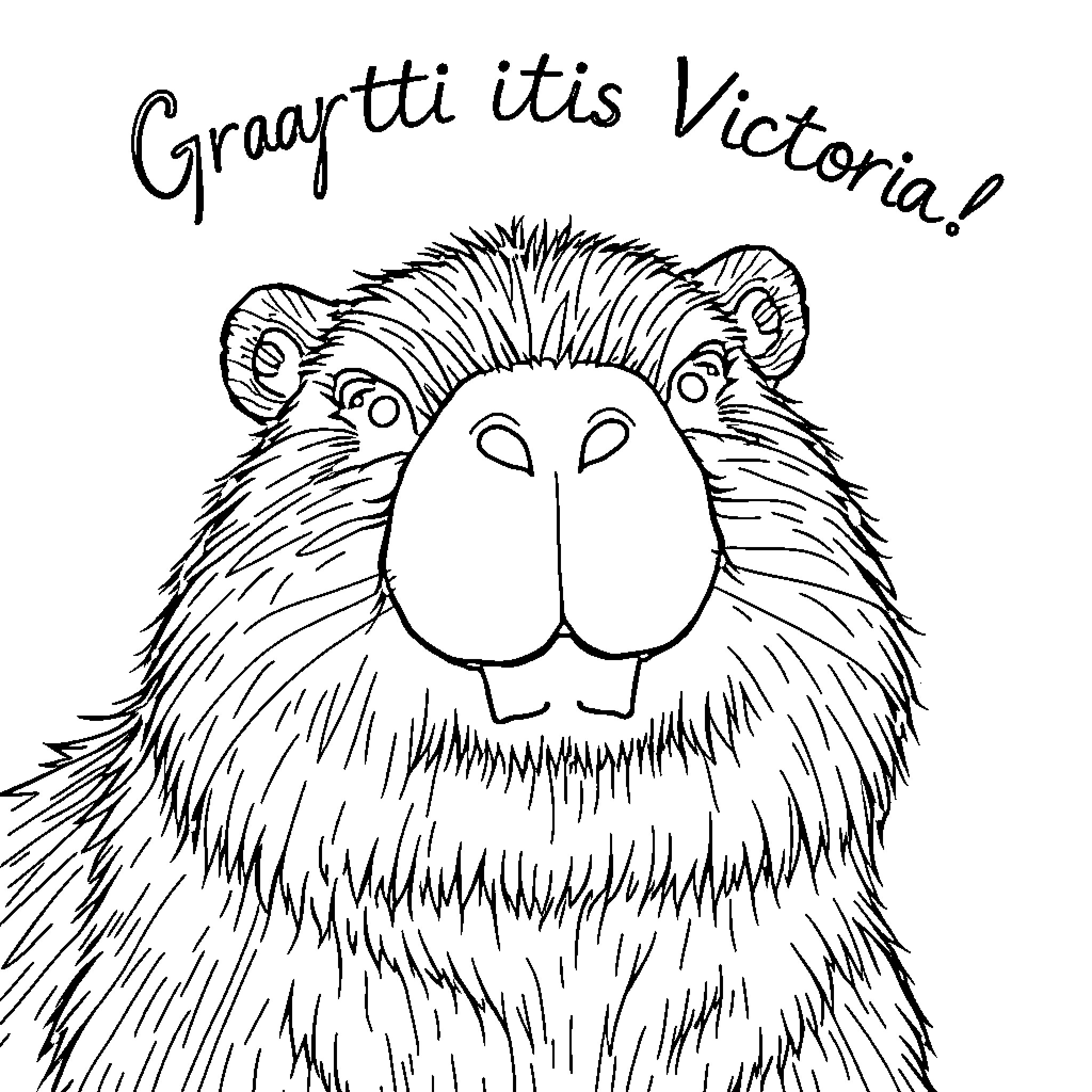 Capybara celebrates Victoria! Coloring Page (free black-and-white line drawing printable PDF for all, from beginners to advanced learners, including children, teens, adults, and seniors)