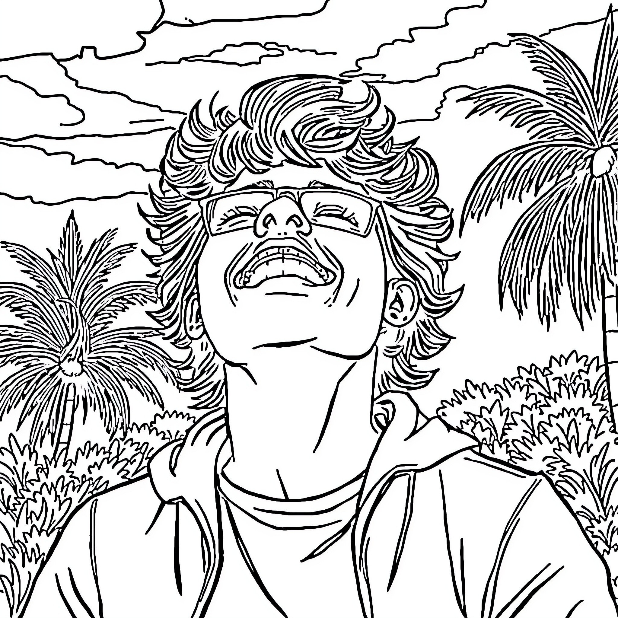 Sobriety in a tropical paradise Coloring Page (free black-and-white line drawing printable PDF for all, from beginners to advanced learners, including children, teens, adults, and seniors)