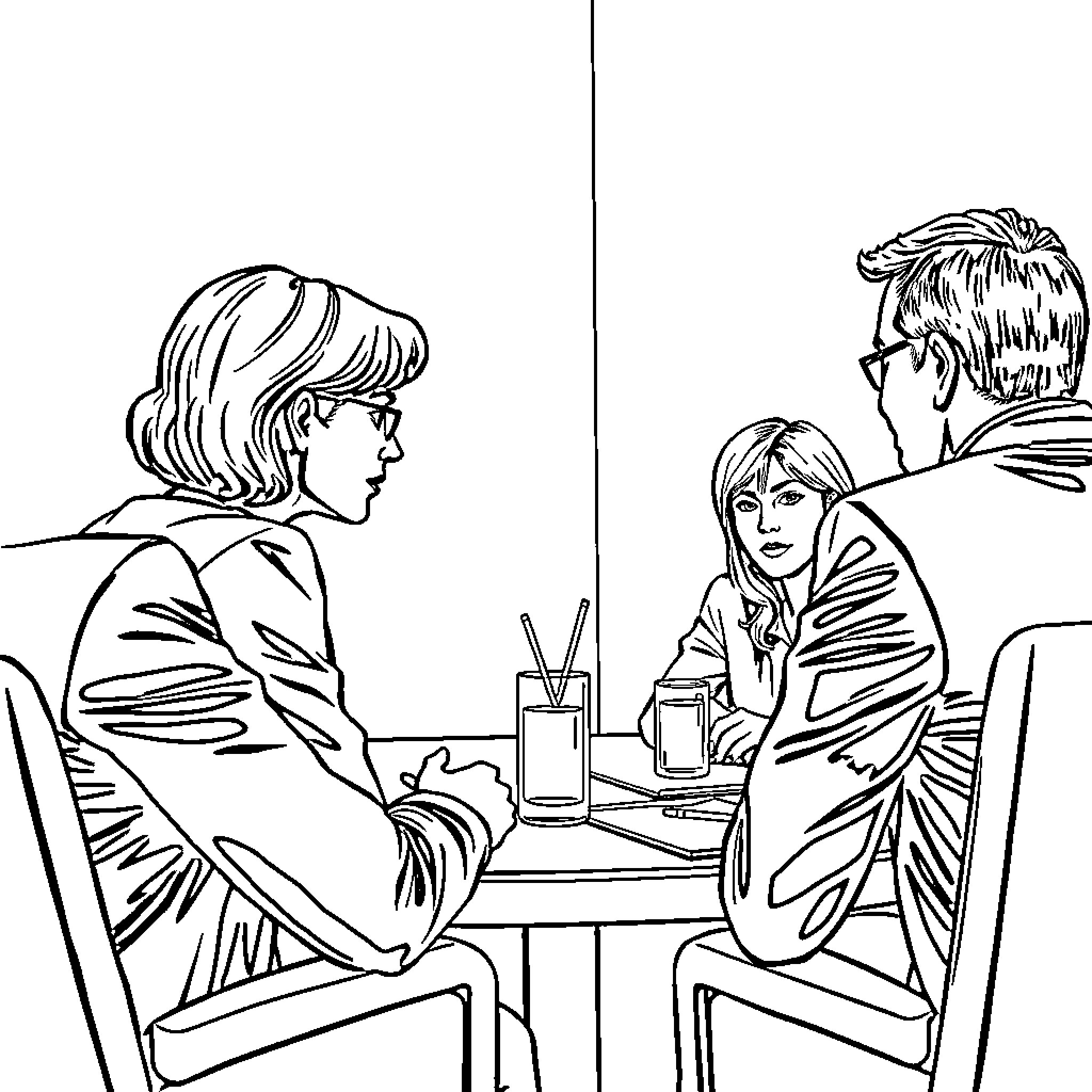 Mette Frederiksen in a professional meeting Coloring Page (free black-and-white line drawing printable PDF for all, from beginners to advanced learners, including children, teens, adults, and seniors)