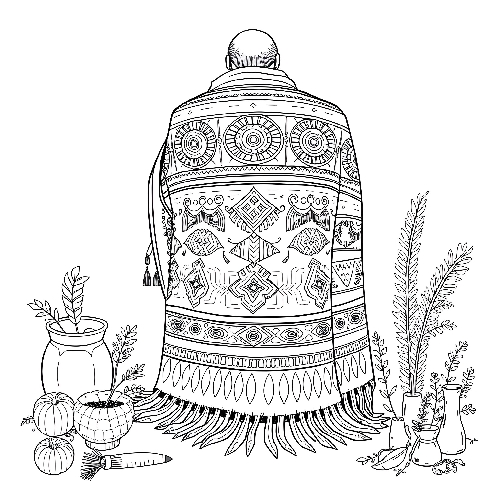 Button Blanket with Intricate Patterns and Decorative Elements Coloring Page (free black-and-white line drawing printable PDF for all, from beginners to advanced learners, including children, teens, adults, and seniors)