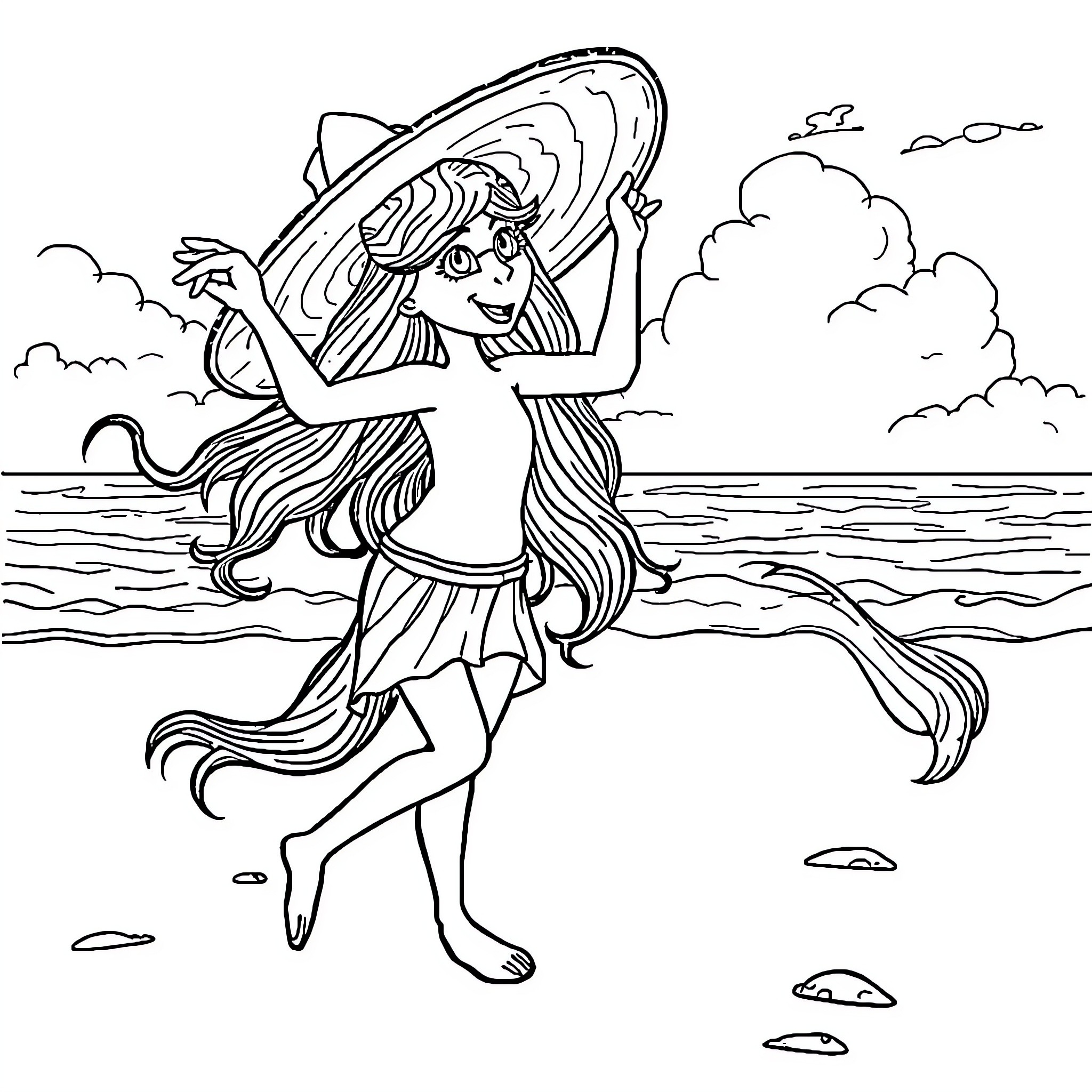 Balerino's Coastal Dance Coloring Page (free black-and-white line drawing printable PDF for all, from beginners to advanced learners, including children, teens, adults, and seniors)