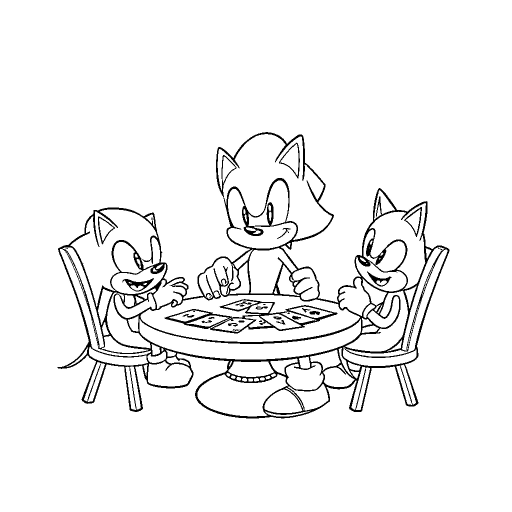 Sonic and friends playing board game together Coloring Page (free black-and-white line drawing printable PDF for all, from beginners to advanced learners, including children, teens, adults, and seniors)