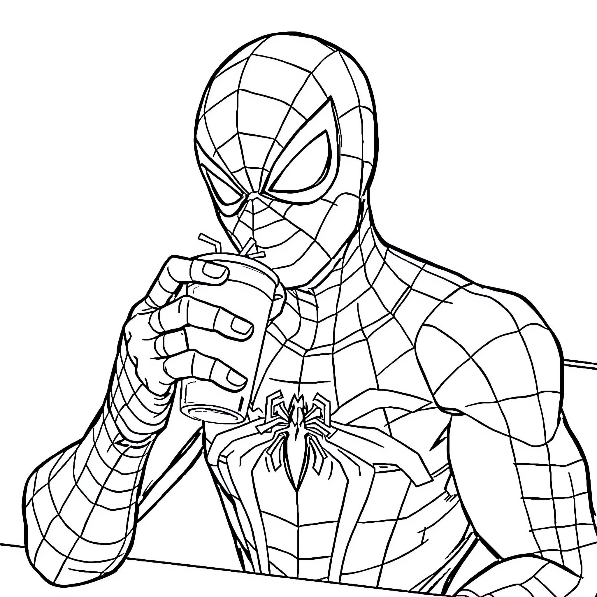 Spider-Man in heroic pose Coloring Page (free black-and-white line drawing printable PDF for all, from beginners to advanced learners, including children, teens, adults, and seniors)