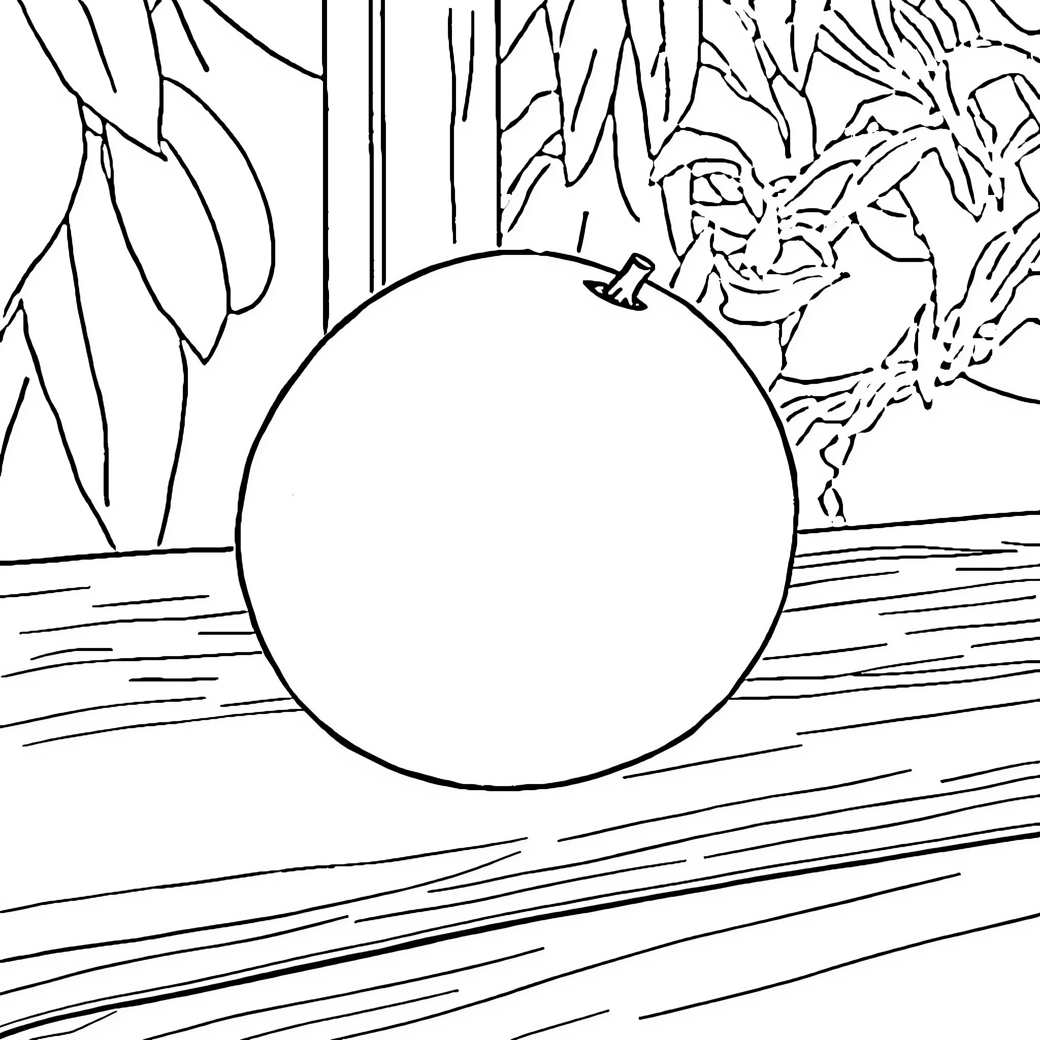 Mango-shaped moon shines in the jungle Coloring Page (free black-and-white line drawing printable PDF for all, from beginners to advanced learners, including children, teens, adults, and seniors)
