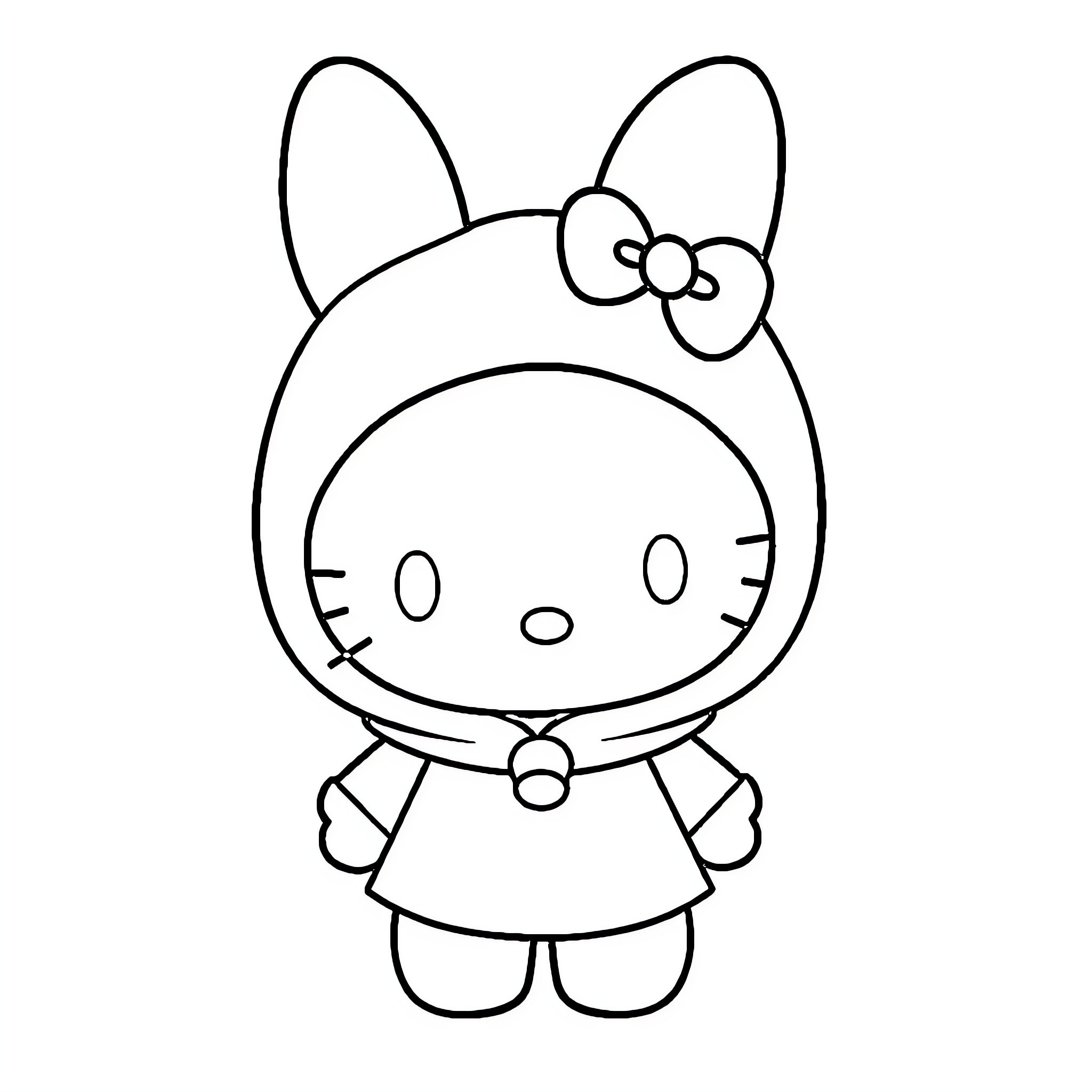 My Melody Adorable Cartoon Character Coloring Page (free black-and-white line drawing printable PDF for all, from beginners to advanced learners, including children, teens, adults, and seniors)