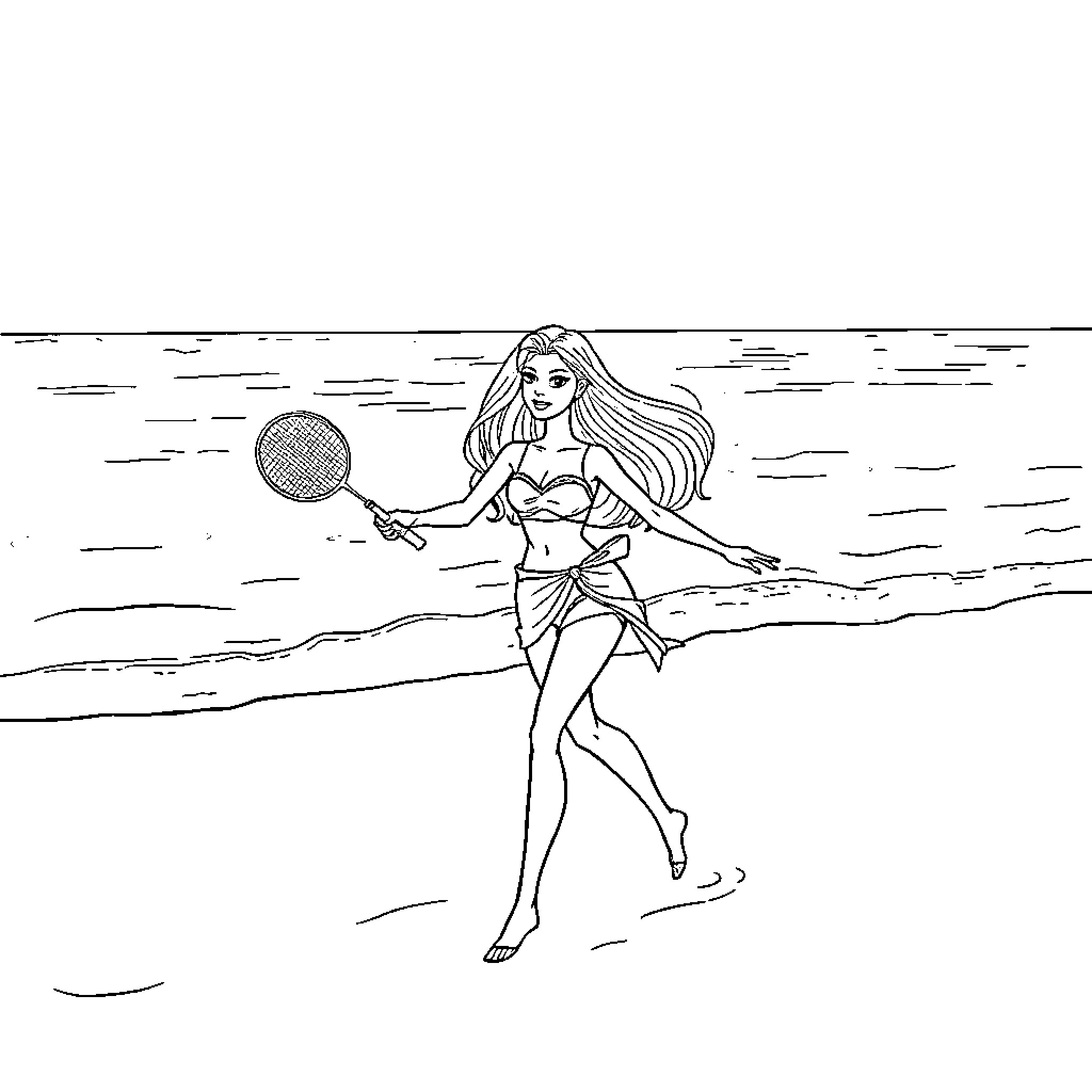 Preminger enjoying a beachside tennis game Coloring Page (free black-and-white line drawing printable PDF for all, from beginners to advanced learners, including children, teens, adults, and seniors)