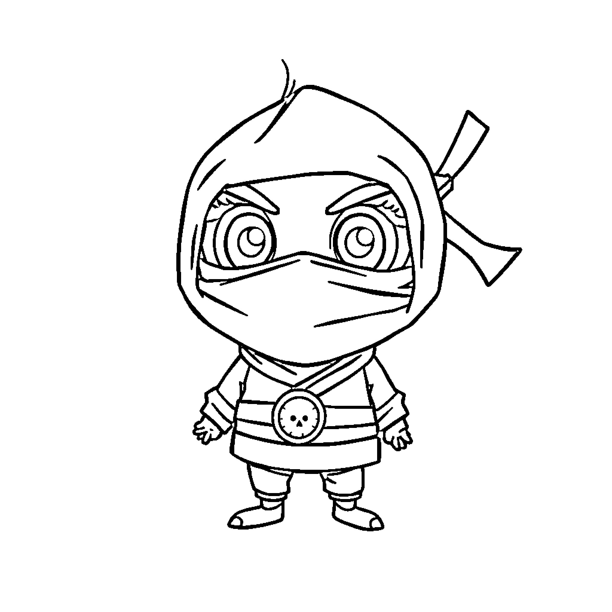 Cafe with Playful Ninja Character Coloring Page (free black-and-white line drawing printable PDF for all, from beginners to advanced learners, including children, teens, adults, and seniors)