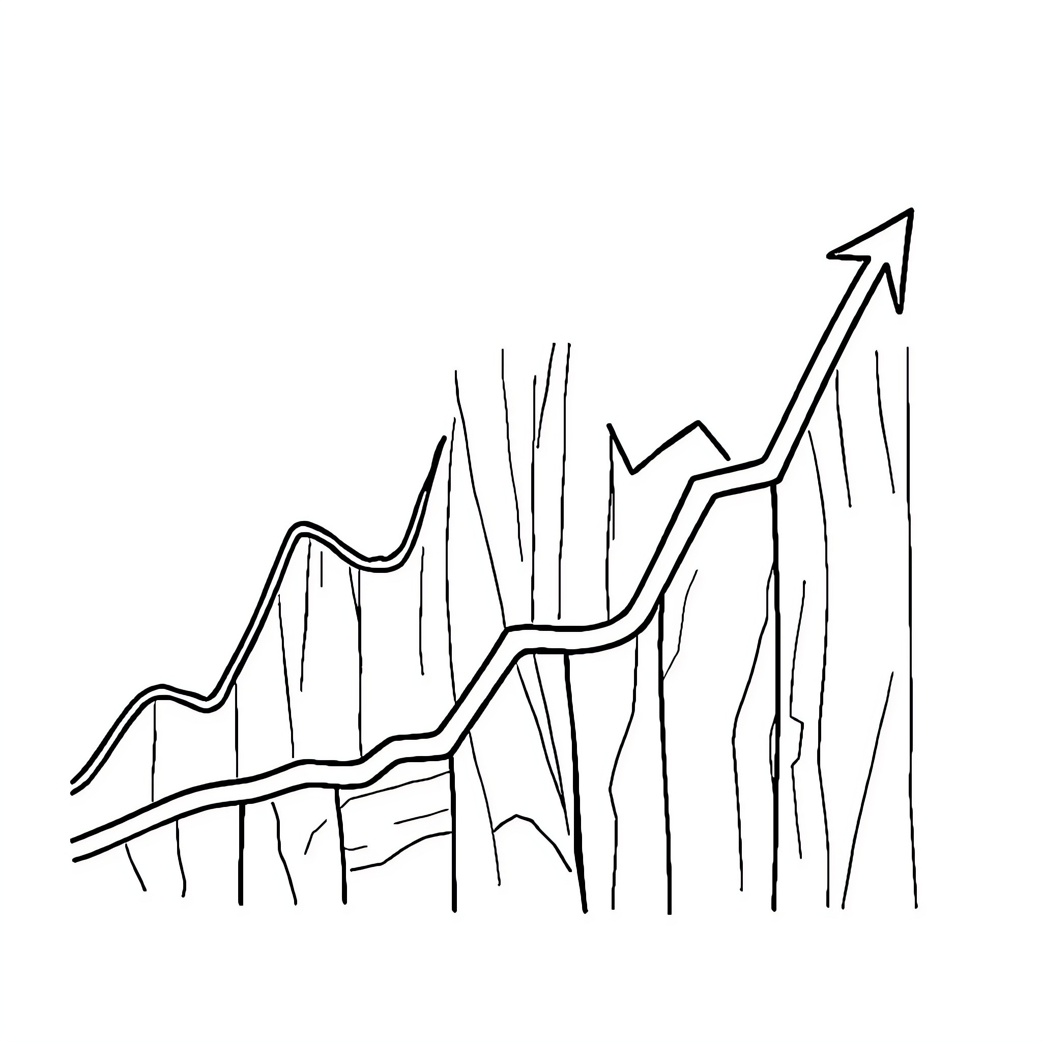 Uptrend in business analytics and growth Coloring Page (free black-and-white line drawing printable PDF for all, from beginners to advanced learners, including children, teens, adults, and seniors)