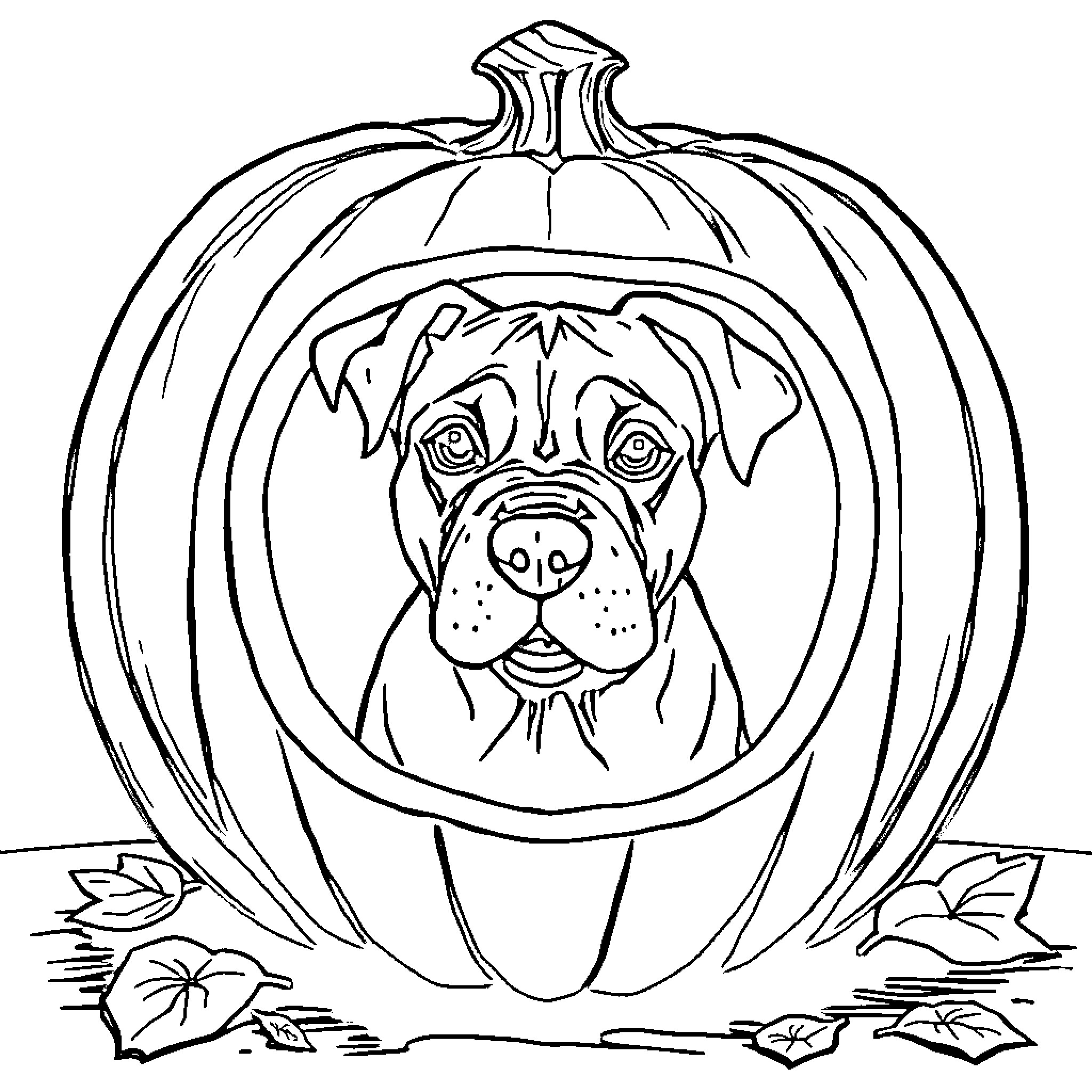Dogman carving with pumpkin-shaped face Coloring Page (free black-and-white line drawing printable PDF for all, from beginners to advanced learners, including children, teens, adults, and seniors)