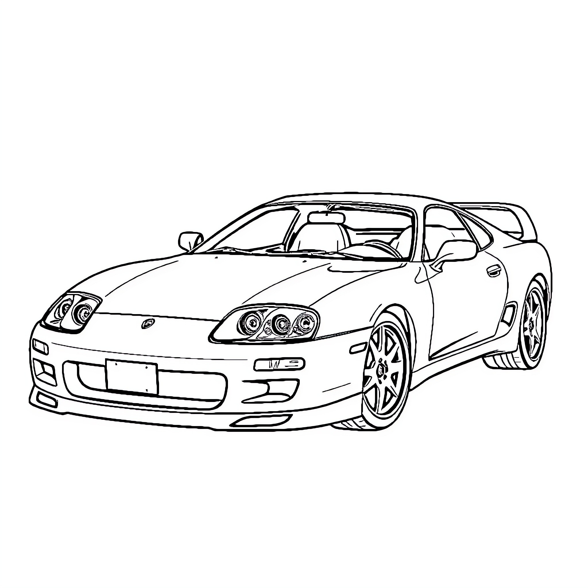 Supra sports car in action Coloring Page (free black-and-white line drawing printable PDF for all, from beginners to advanced learners, including children, teens, adults, and seniors)
