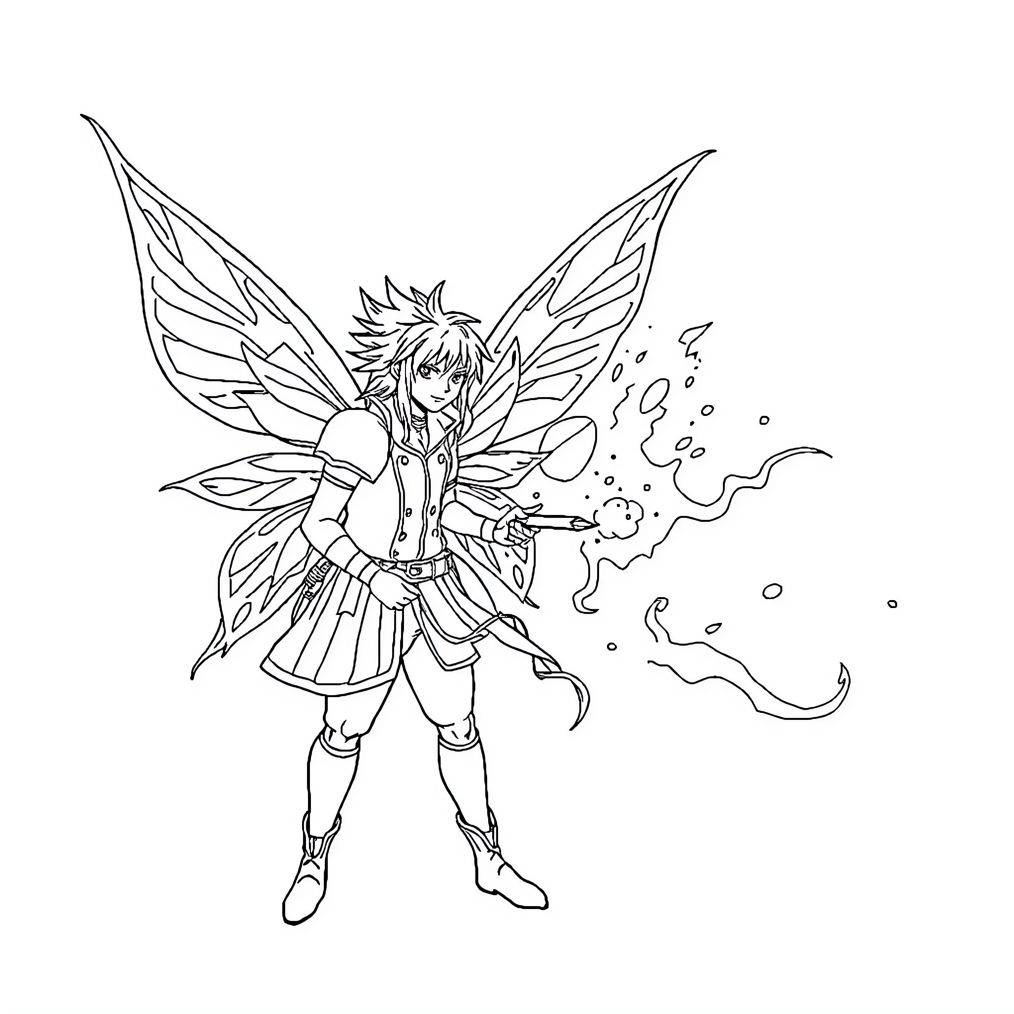 Fairy Tail Magical Girl Fighting with Energy Blasts Coloring Page (free black-and-white line drawing printable PDF for all, from beginners to advanced learners, including children, teens, adults, and seniors)
