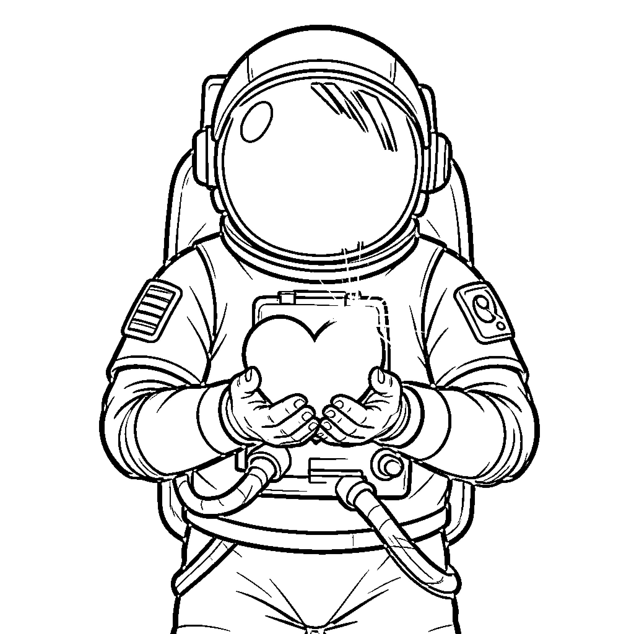 Astronaut exploring space and holding a device Coloring Page (free black-and-white line drawing printable PDF for all, from beginners to advanced learners, including children, teens, adults, and seniors)