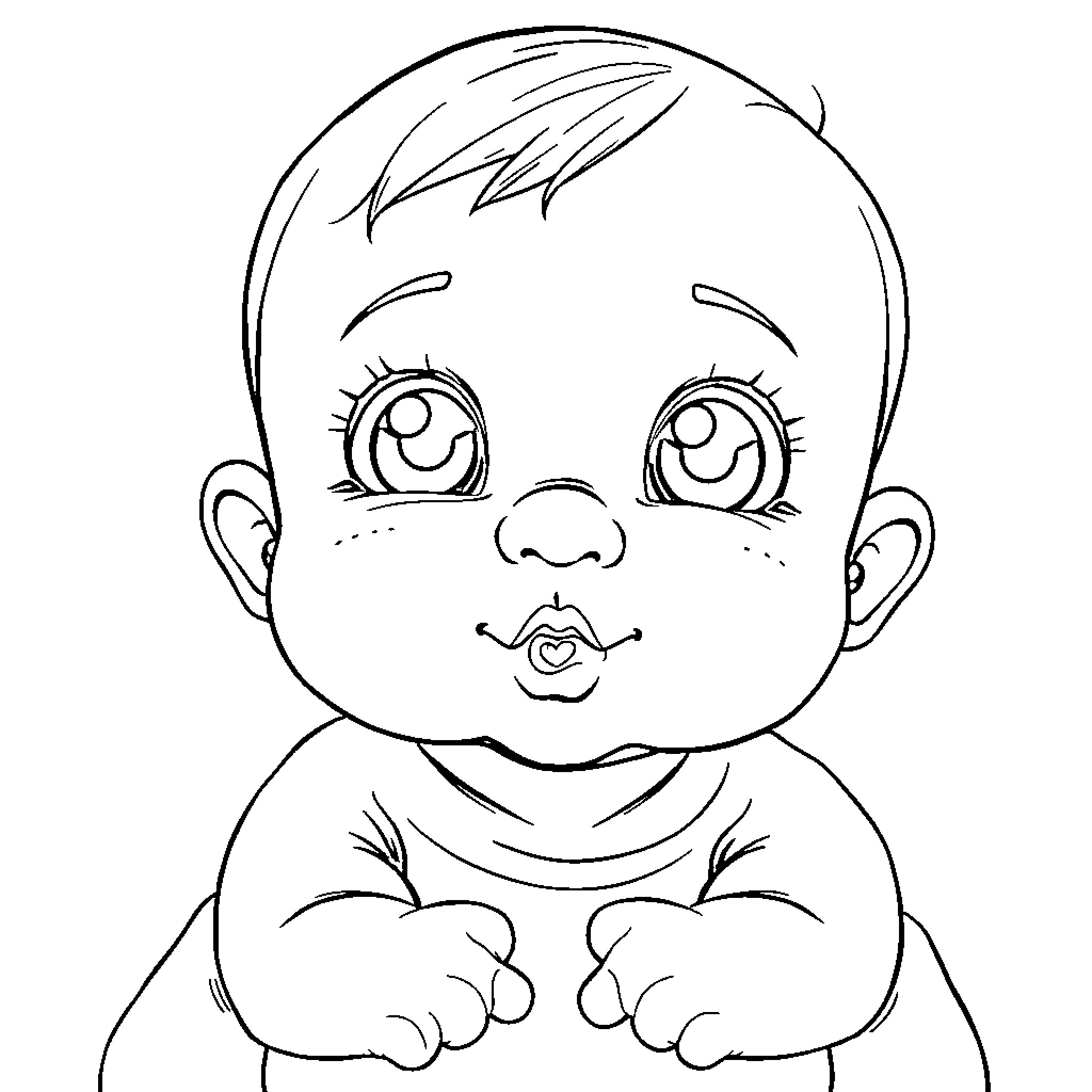 Baby making a cute facial expression Coloring Page (free black-and-white line drawing printable PDF for all, from beginners to advanced learners, including children, teens, adults, and seniors)