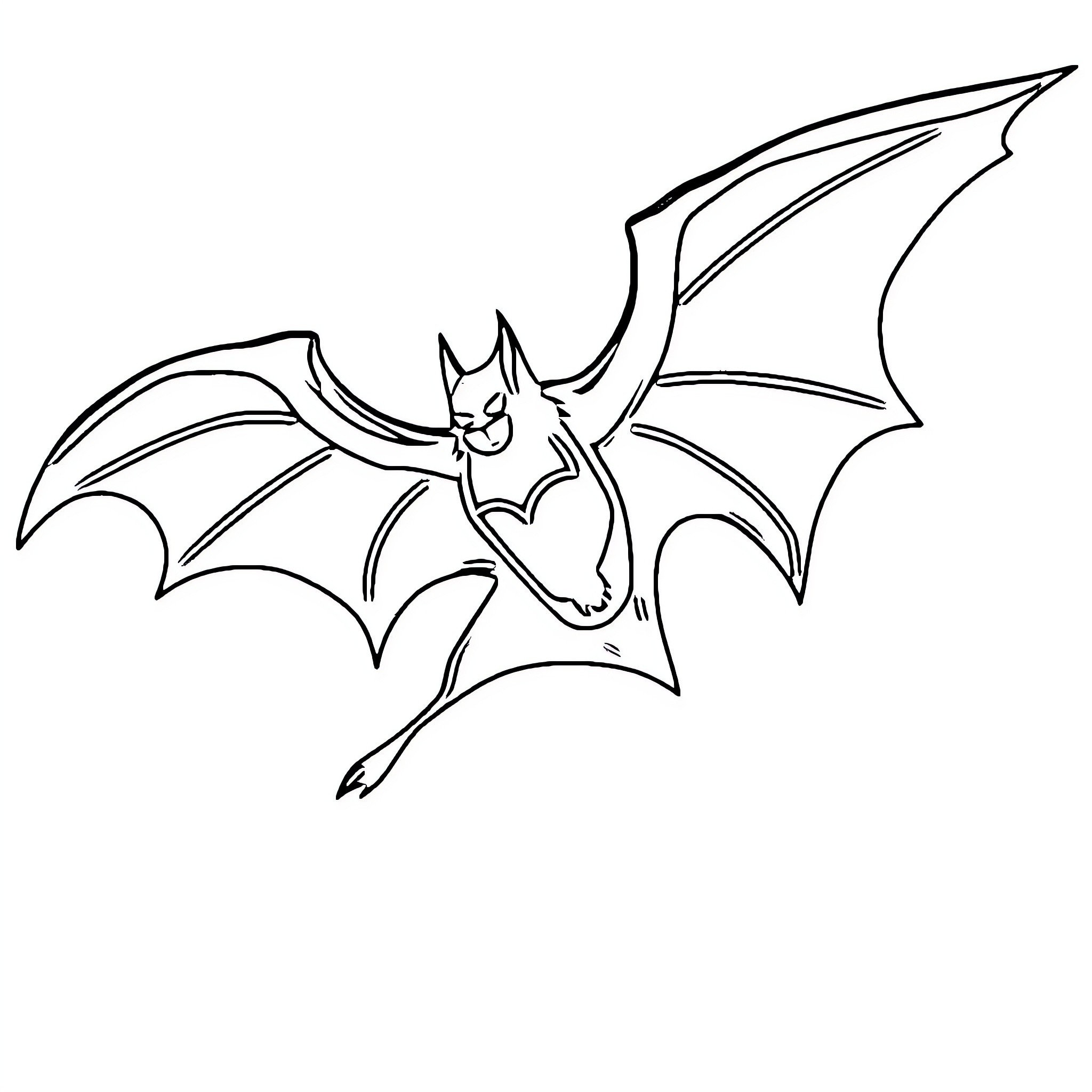 Bat Rang bat flying with outstretched wings Coloring Page (free black-and-white line drawing printable PDF for all, from beginners to advanced learners, including children, teens, adults, and seniors)