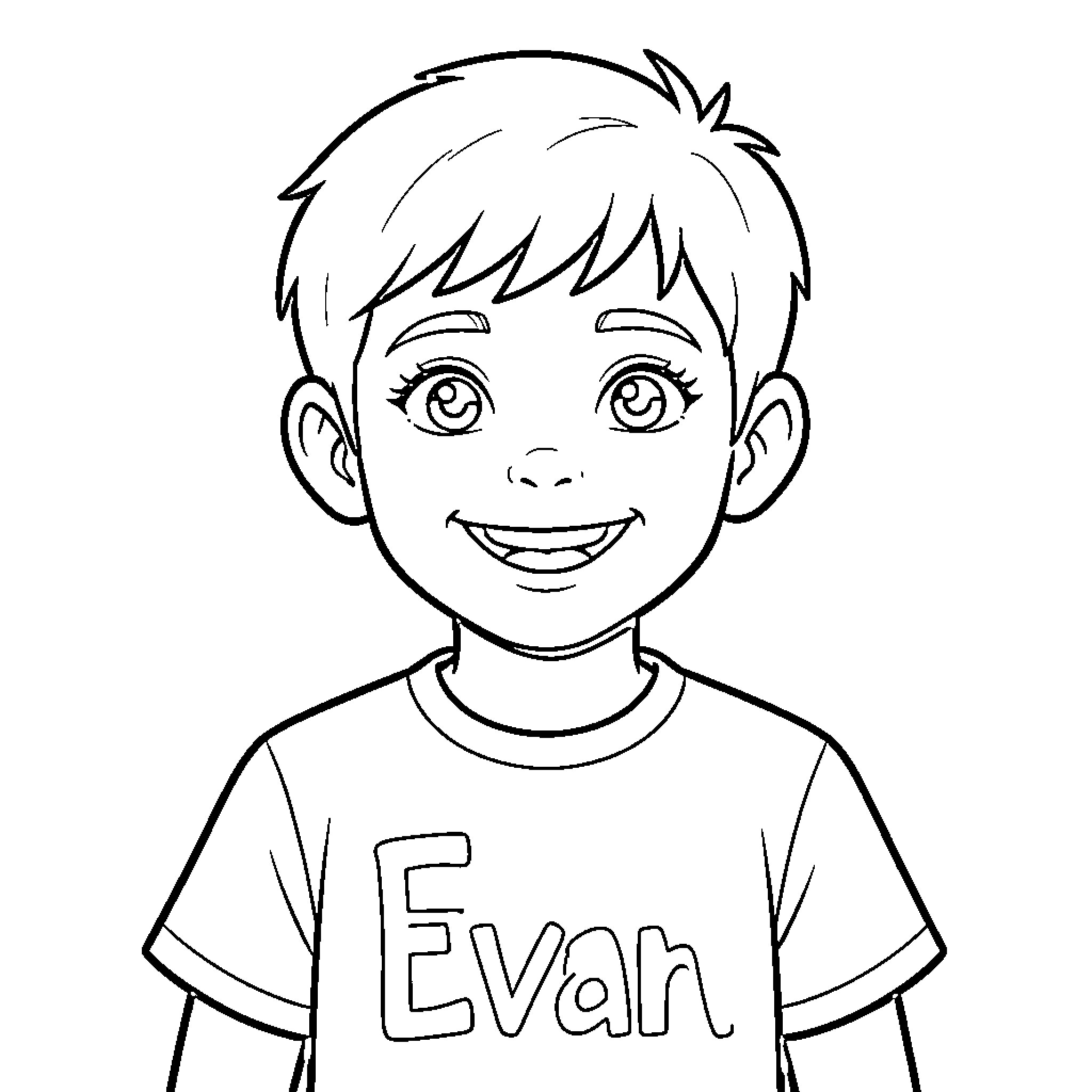 Evan's happy expression and casual outfit Coloring Page (free black-and-white line drawing printable PDF for all, from beginners to advanced learners, including children, teens, adults, and seniors)
