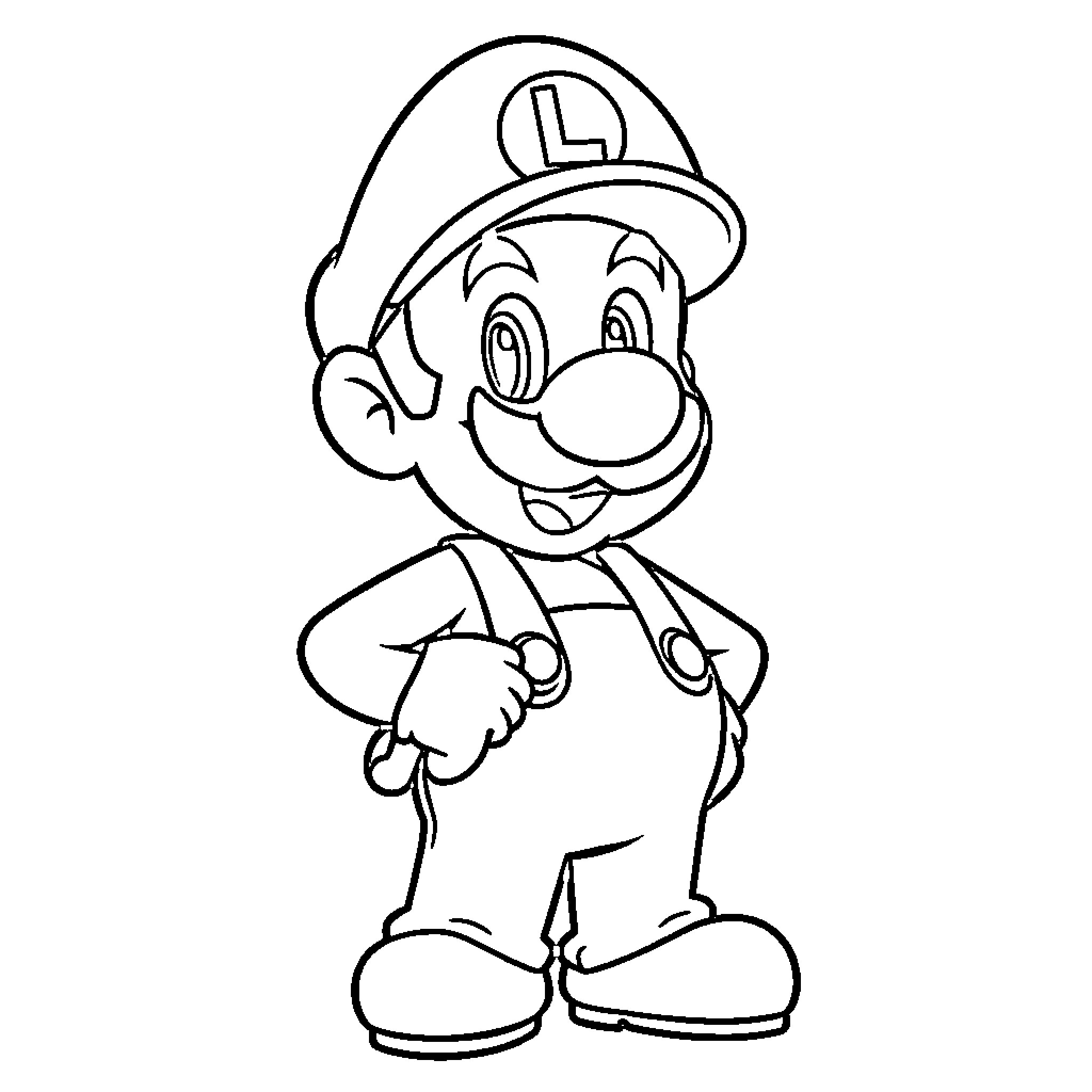 Luigi's cheerful plumber adventure Coloring Page (free black-and-white line drawing printable PDF for all, from beginners to advanced learners, including children, teens, adults, and seniors)