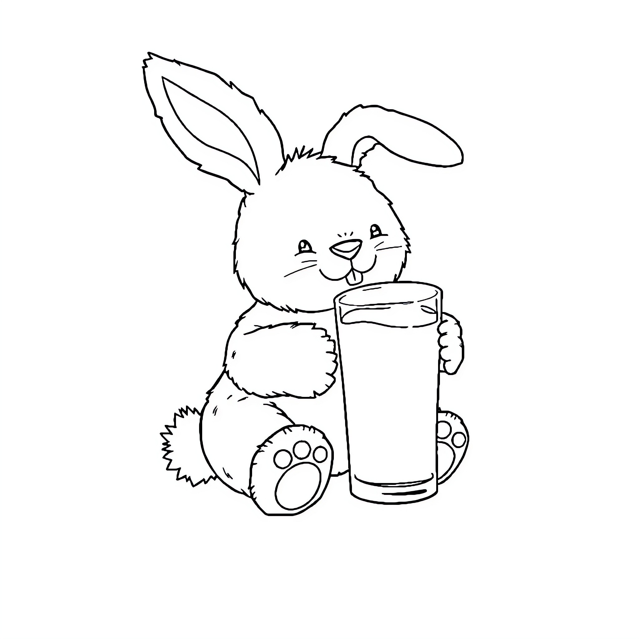 Bunny drinking a glass of milk Coloring Page (free black-and-white line drawing printable PDF for all, from beginners to advanced learners, including children, teens, adults, and seniors)