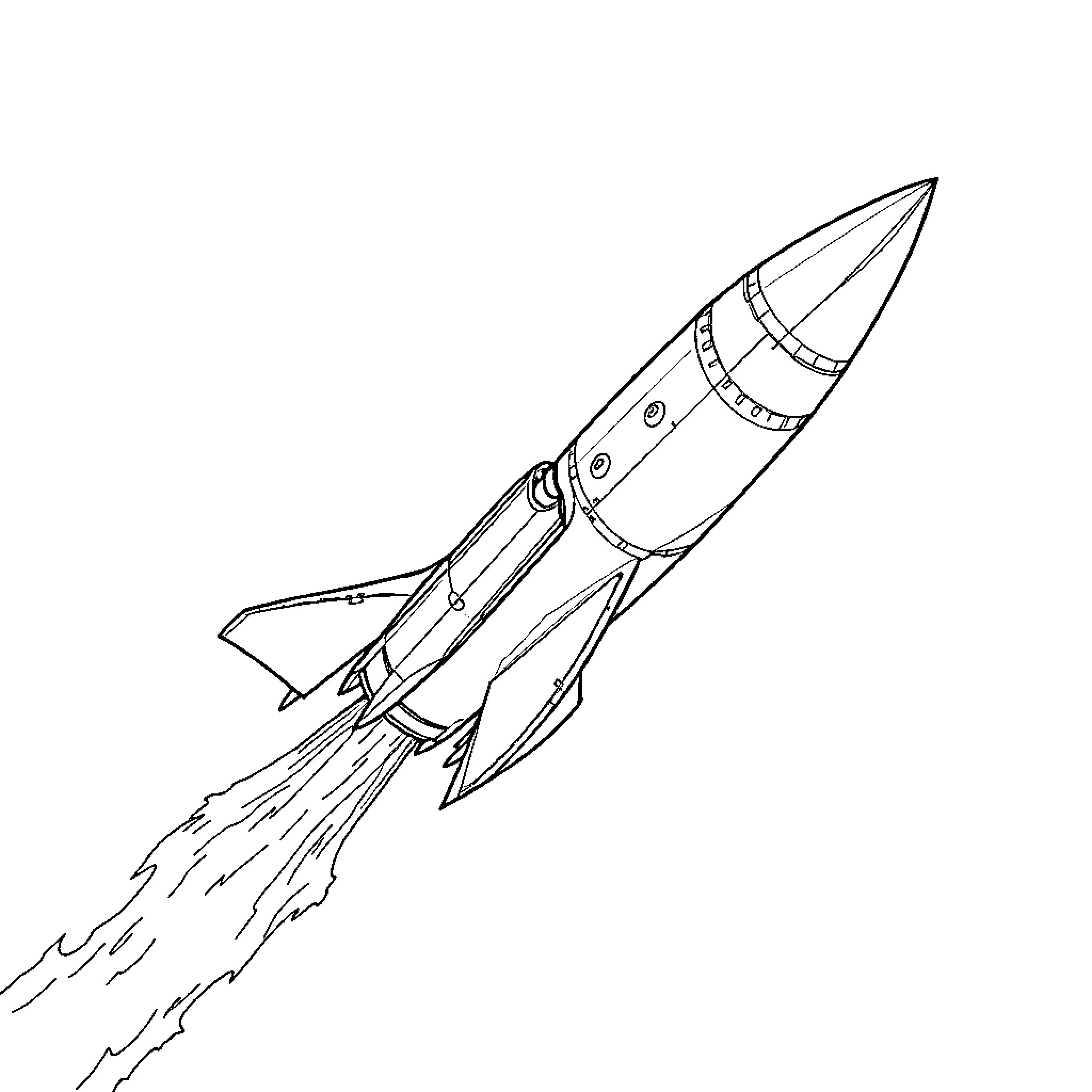 Rocket taking off into the sky Coloring Page (free black-and-white line drawing printable PDF for all, from beginners to advanced learners, including children, teens, adults, and seniors)
