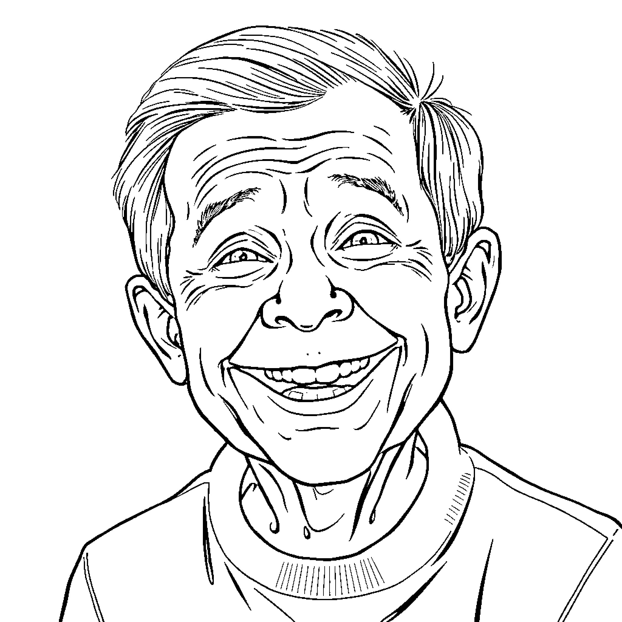 Kid laughing joyfully with expressive features Coloring Page (free black-and-white line drawing printable PDF for all, from beginners to advanced learners, including children, teens, adults, and seniors)