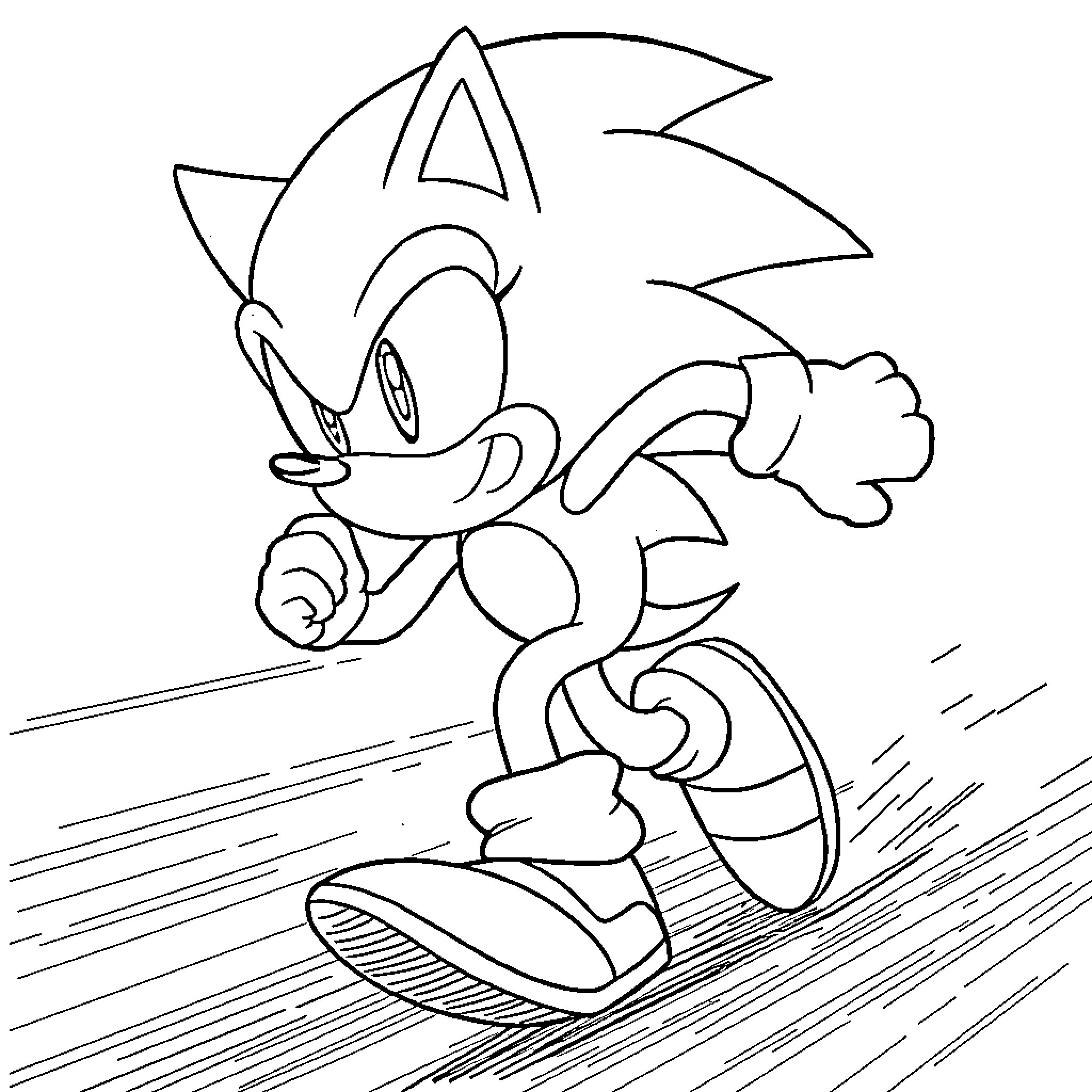 Sonic running swiftly on the ground Coloring Page (free black-and-white line drawing printable PDF for all, from beginners to advanced learners, including children, teens, adults, and seniors)