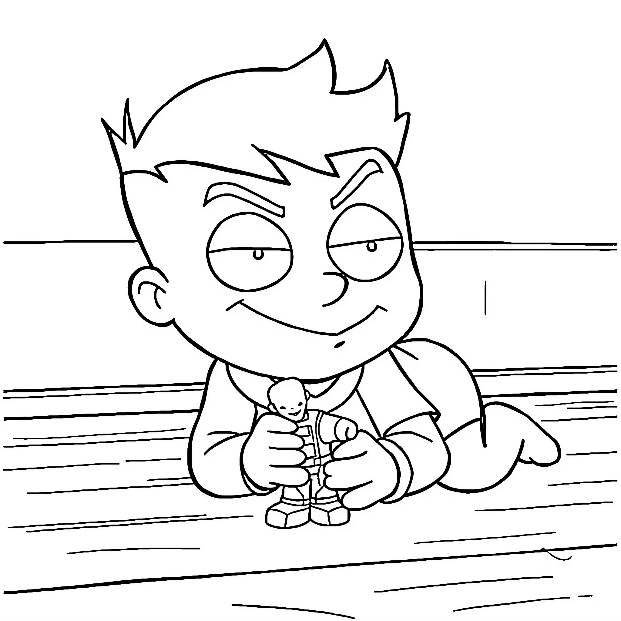 Stewie playing with a toy on the floor Coloring Page (free black-and-white line drawing printable PDF for all, from beginners to advanced learners, including children, teens, adults, and seniors)