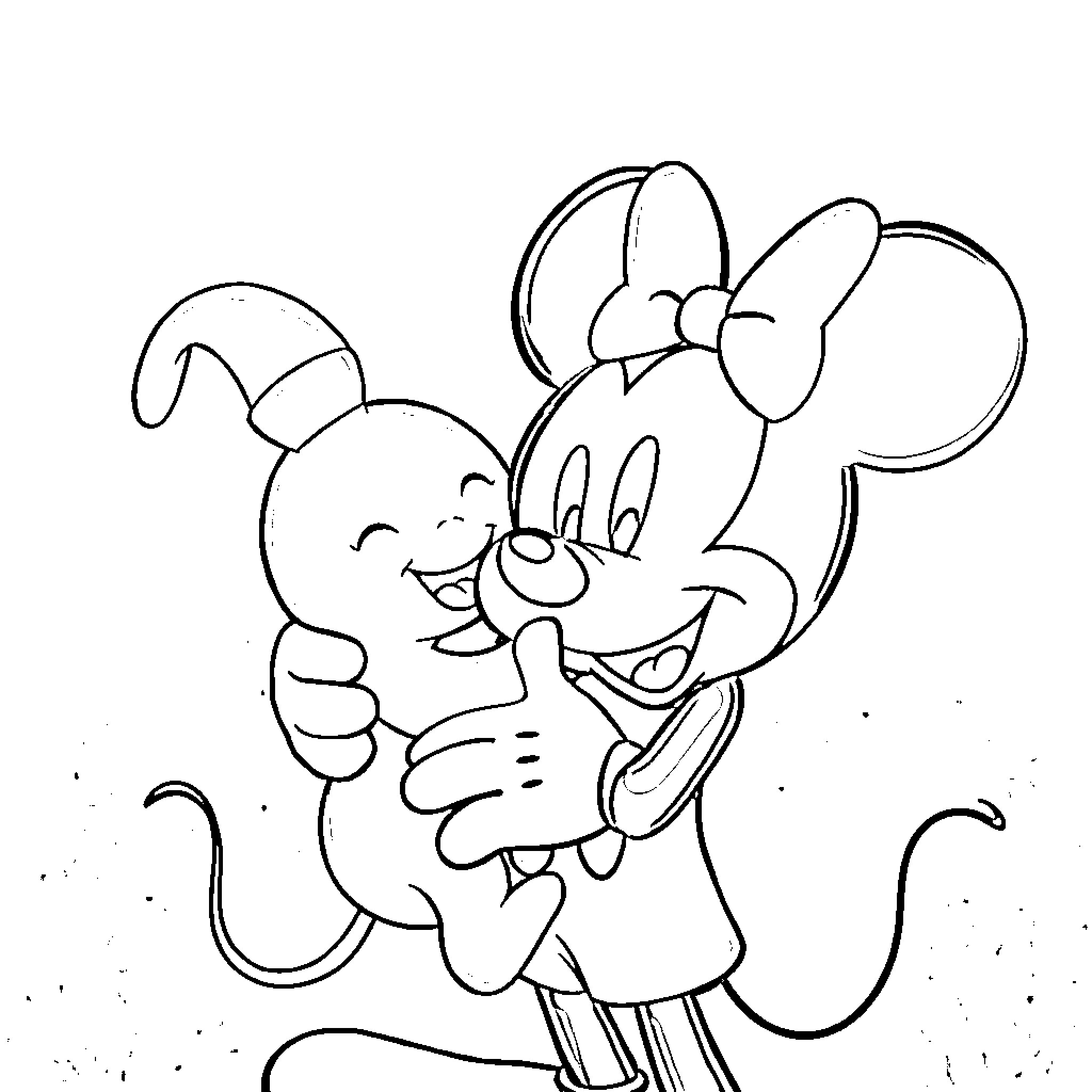 Mickey Mouse in Playful Pose Coloring Page (free black-and-white line drawing printable PDF for all, from beginners to advanced learners, including children, teens, adults, and seniors)