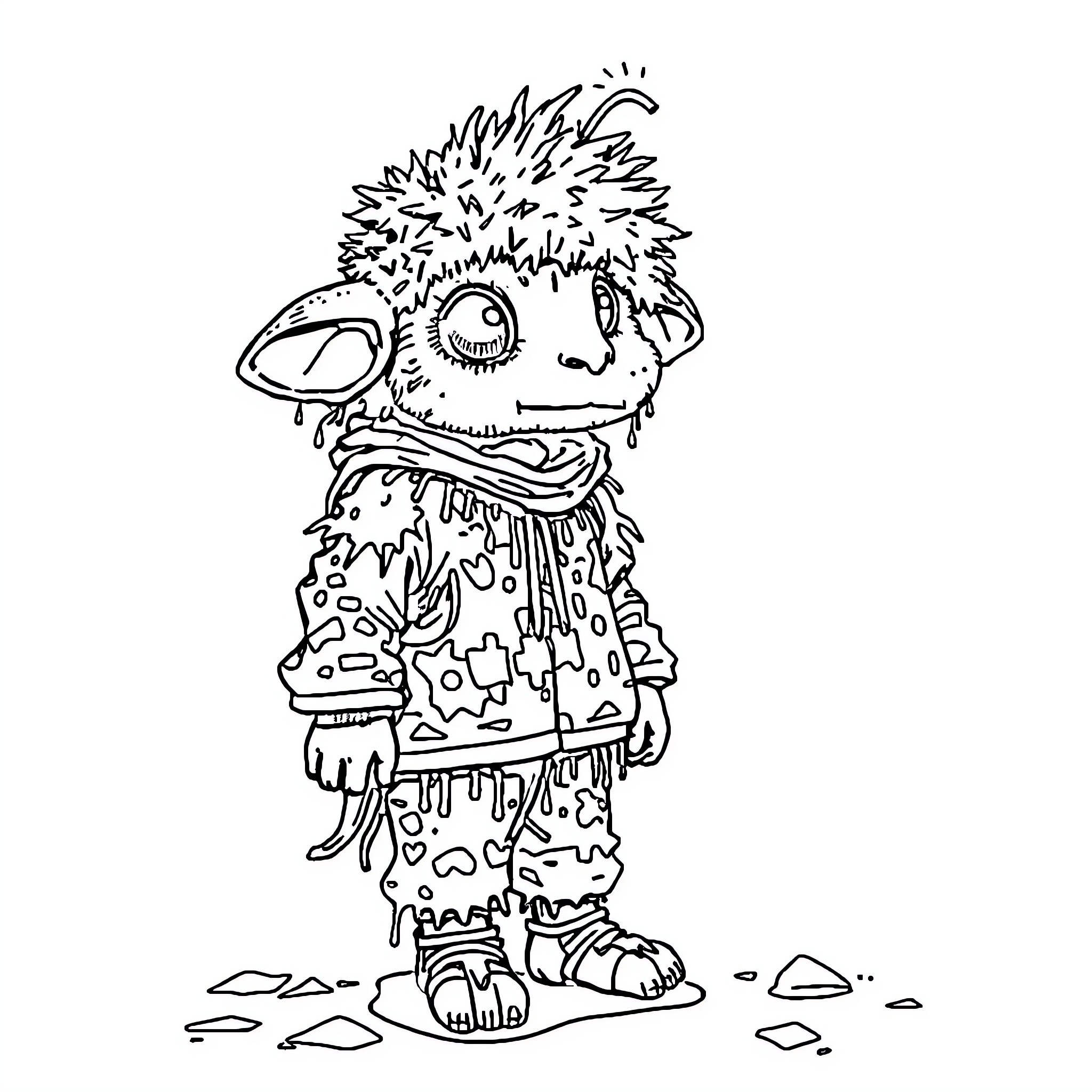 Labubu, the Quirky Creature's Adventure Coloring Page (free black-and-white line drawing printable PDF for all, from beginners to advanced learners, including children, teens, adults, and seniors)