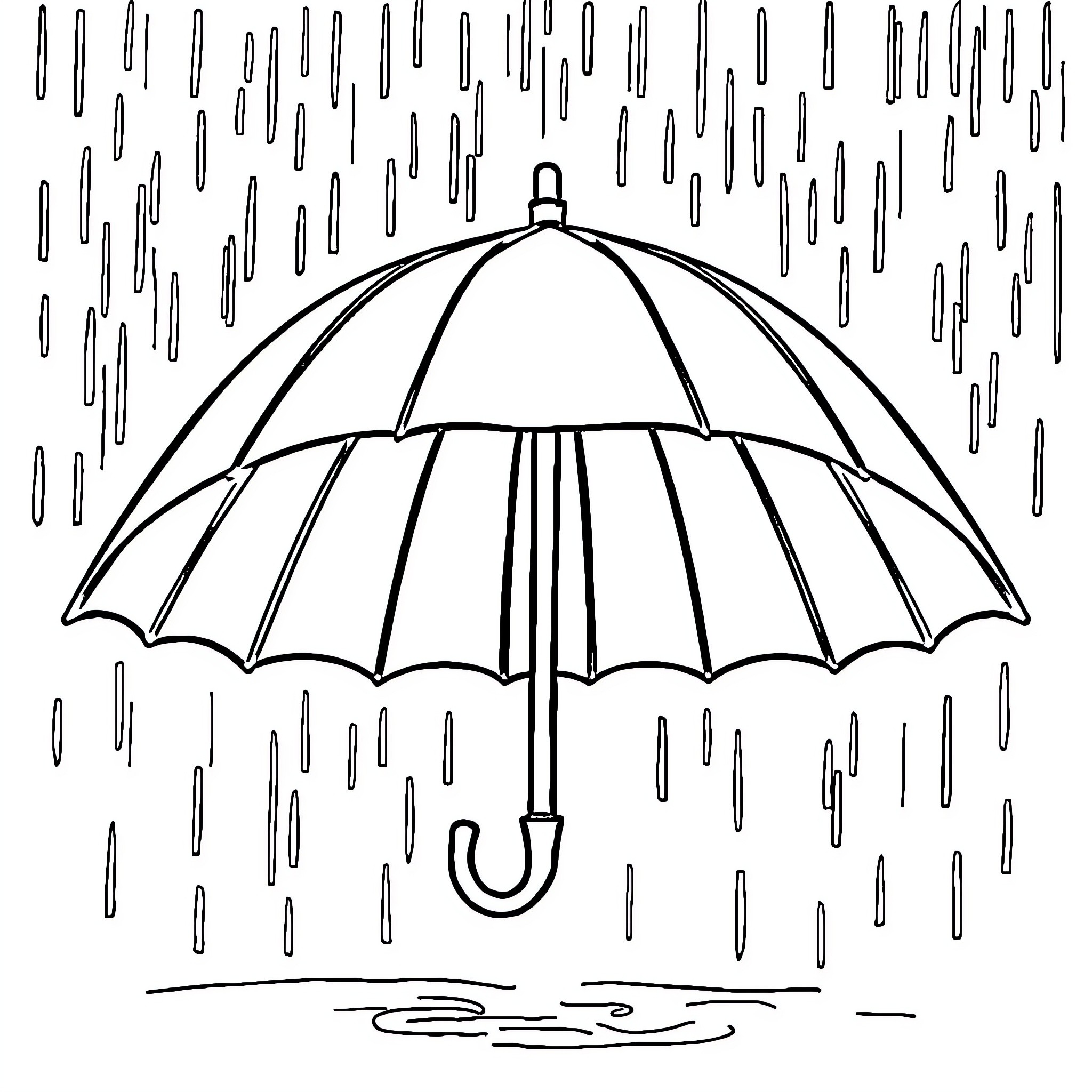 Umbrella sheltering from heavy rain Coloring Page (free black-and-white line drawing printable PDF for all, from beginners to advanced learners, including children, teens, adults, and seniors)