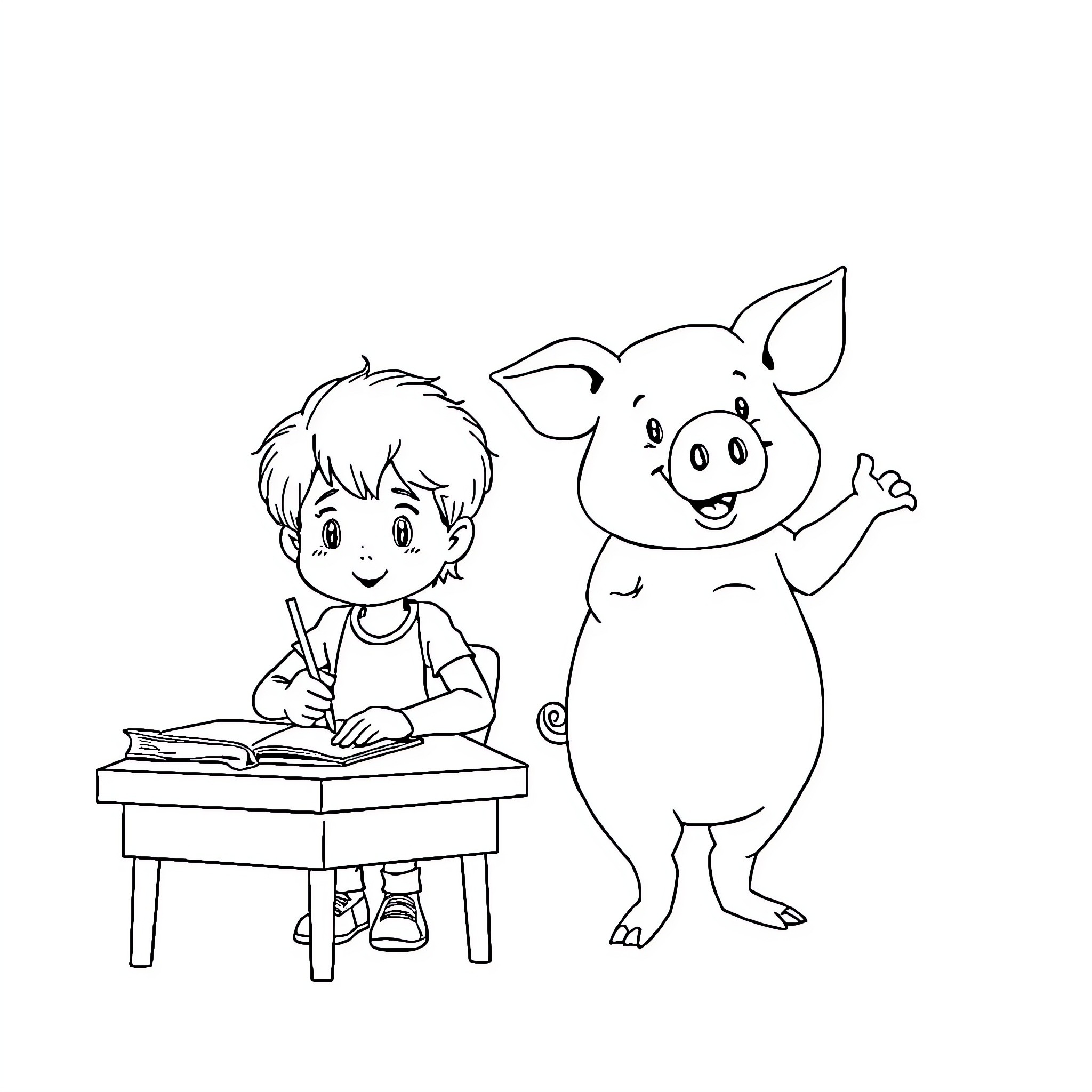 Teacher helps student with drawing exercise Coloring Page (free black-and-white line drawing printable PDF for all, from beginners to advanced learners, including children, teens, adults, and seniors)