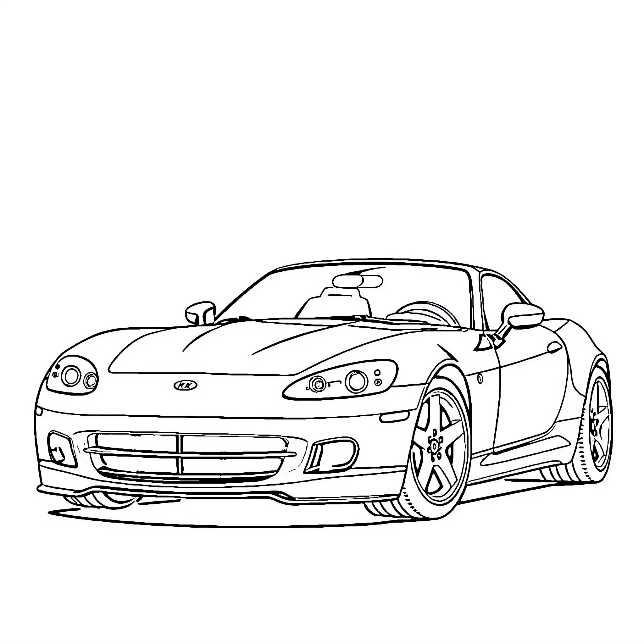 K2000 sports car in action on the road Coloring Page (free black-and-white line drawing printable PDF for all, from beginners to advanced learners, including children, teens, adults, and seniors)