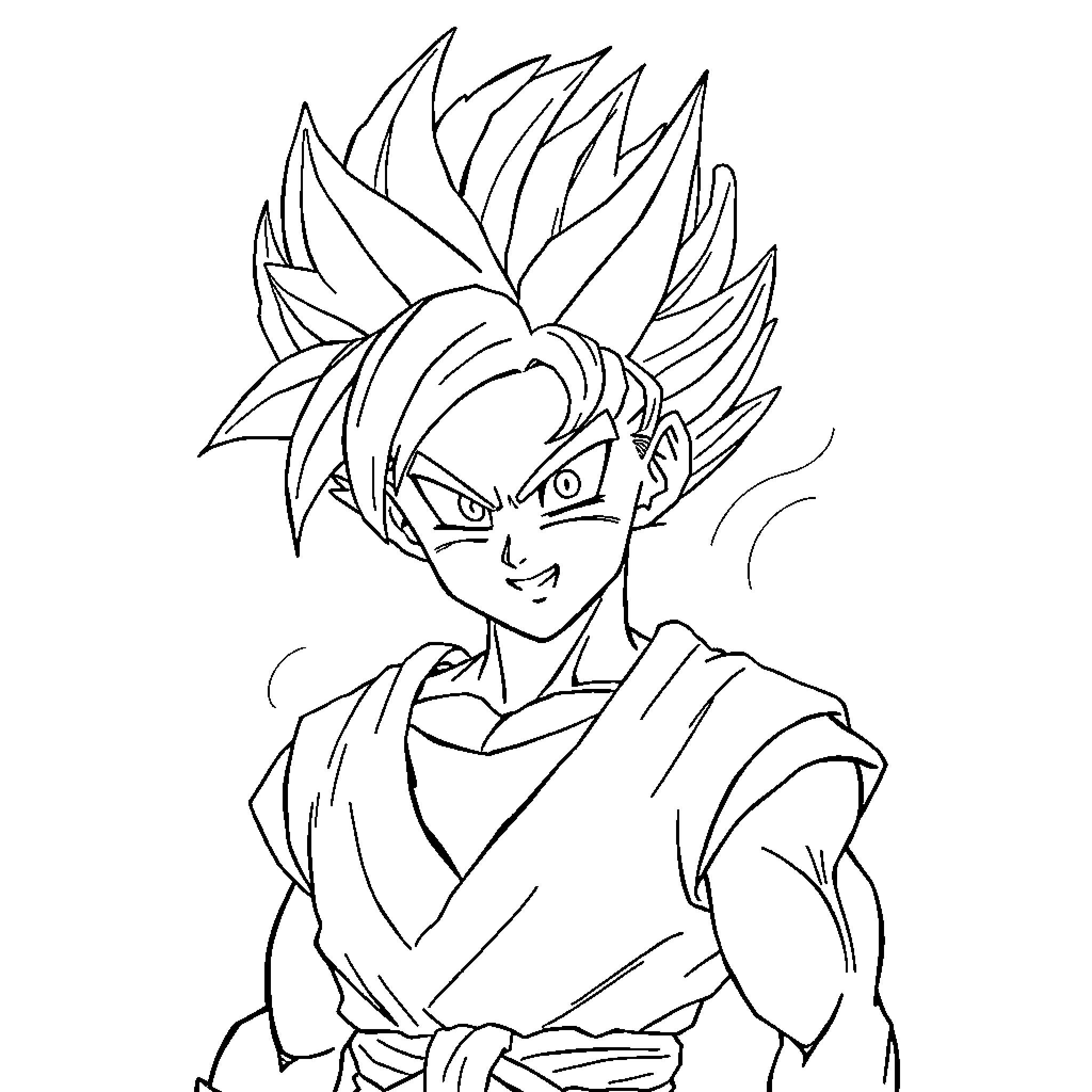 Gohan's Determined Anime Character Portrait Coloring Page (free black-and-white line drawing printable PDF for all, from beginners to advanced learners, including children, teens, adults, and seniors)