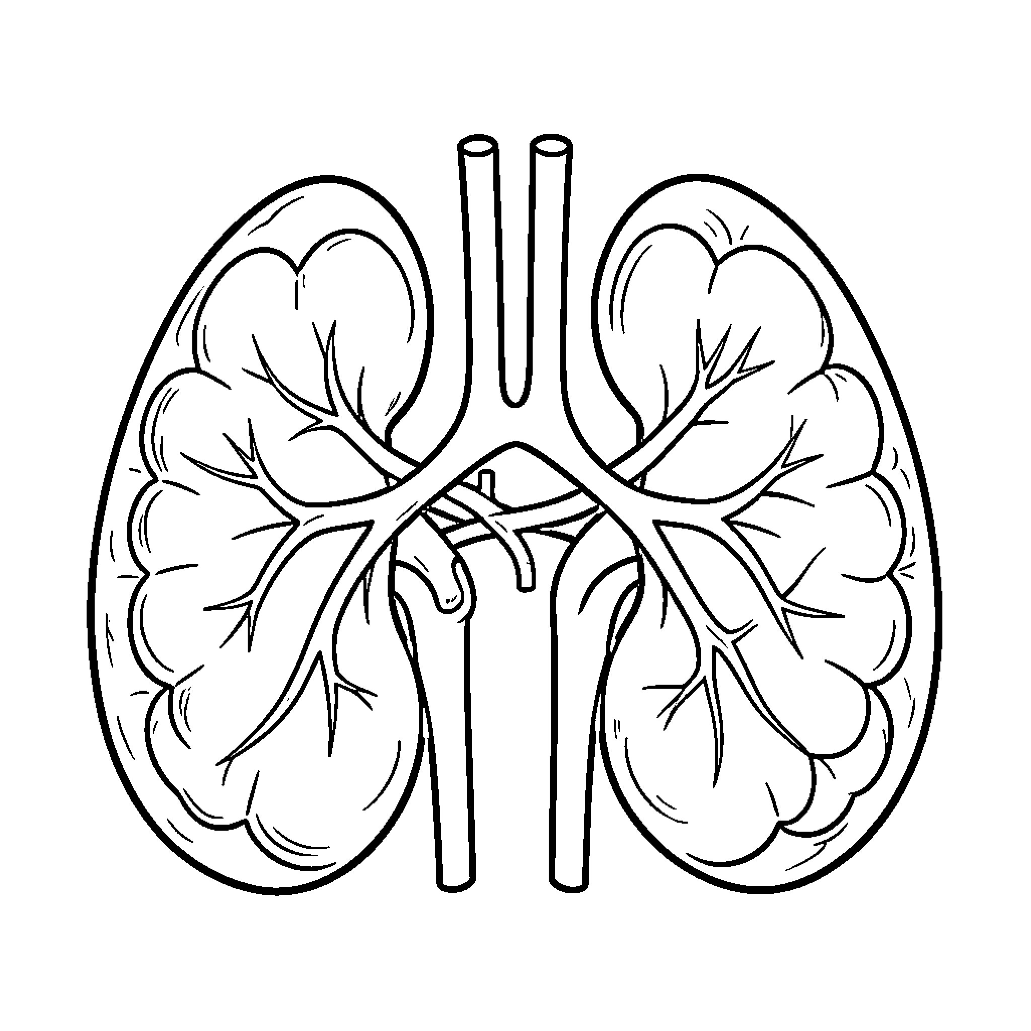 Kidney anatomy diagram with lungs Coloring Page (free black-and-white line drawing printable PDF for all, from beginners to advanced learners, including children, teens, adults, and seniors)