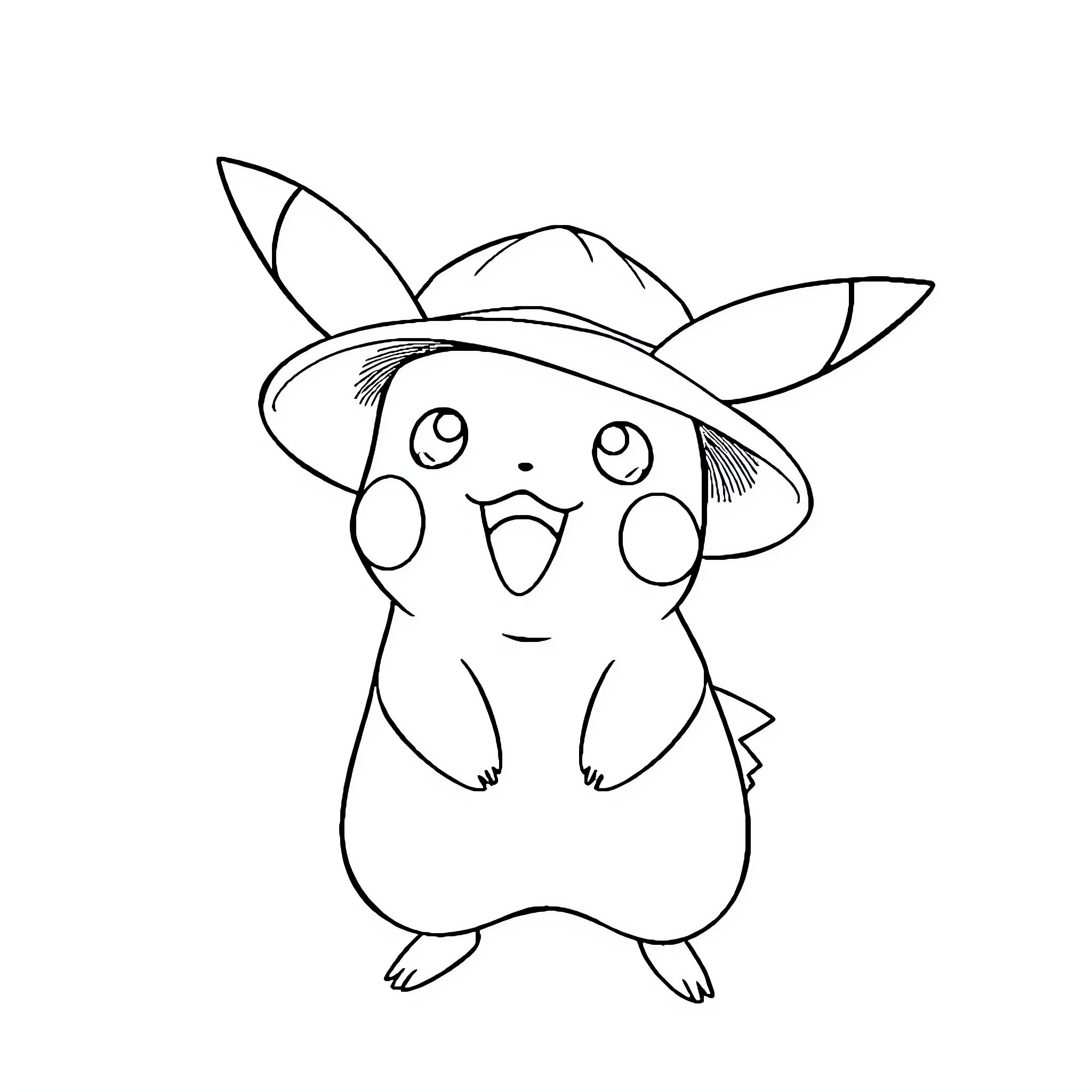 Pikachu wearing a cute hat Coloring Page (free black-and-white line drawing printable PDF for all, from beginners to advanced learners, including children, teens, adults, and seniors)