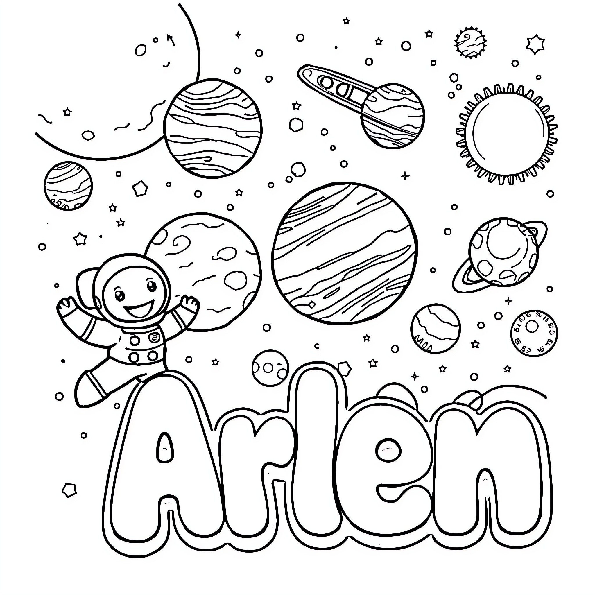 Astronaut exploring the wonders of space Coloring Page (free black-and-white line drawing printable PDF for all, from beginners to advanced learners, including children, teens, adults, and seniors)