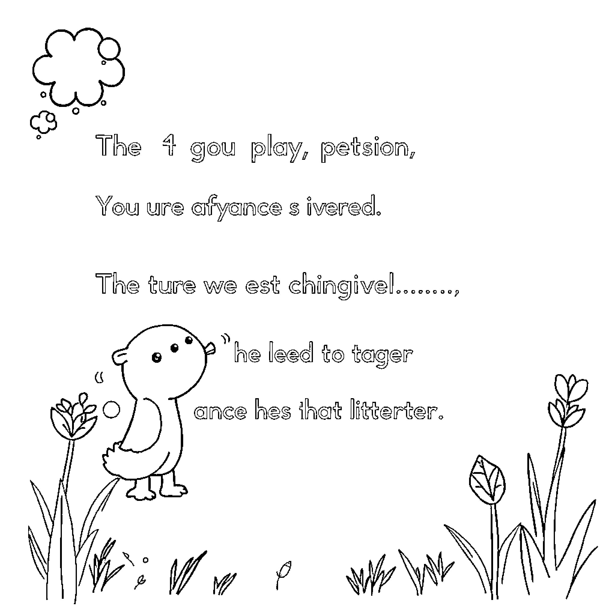 Sentence about a person playing, petting, and chasing Coloring Page (free black-and-white line drawing printable PDF for all, from beginners to advanced learners, including children, teens, adults, and seniors)